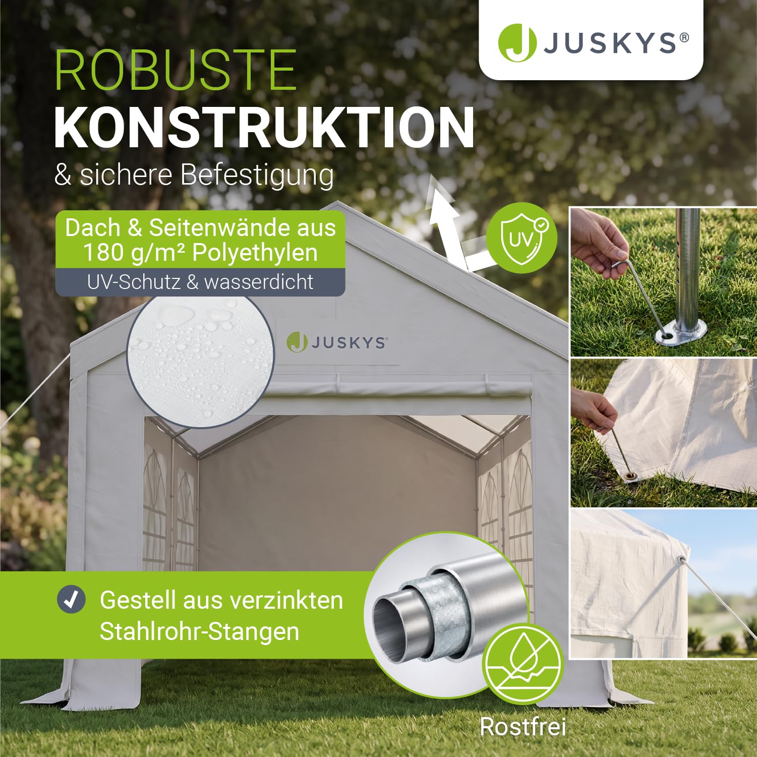Juskys Partyzelt Gala 3 x 6 m - UV-Schutz Plane, Flexible Seitenwände - Pavillon stabil, groß - Outdoor Party Garten - Zelt Festzelt Weiß
