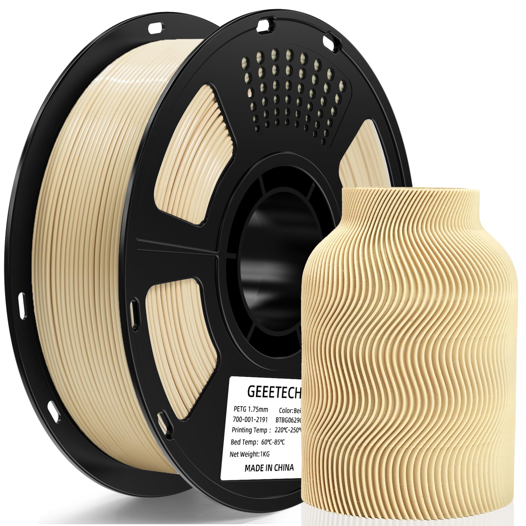 GEEETECH PETG Filament 1,75mm, beige 1kg | weniger Stretching Gute Schichthaftung, harte Hitzebeständigkeit für FDM 3D-Druck