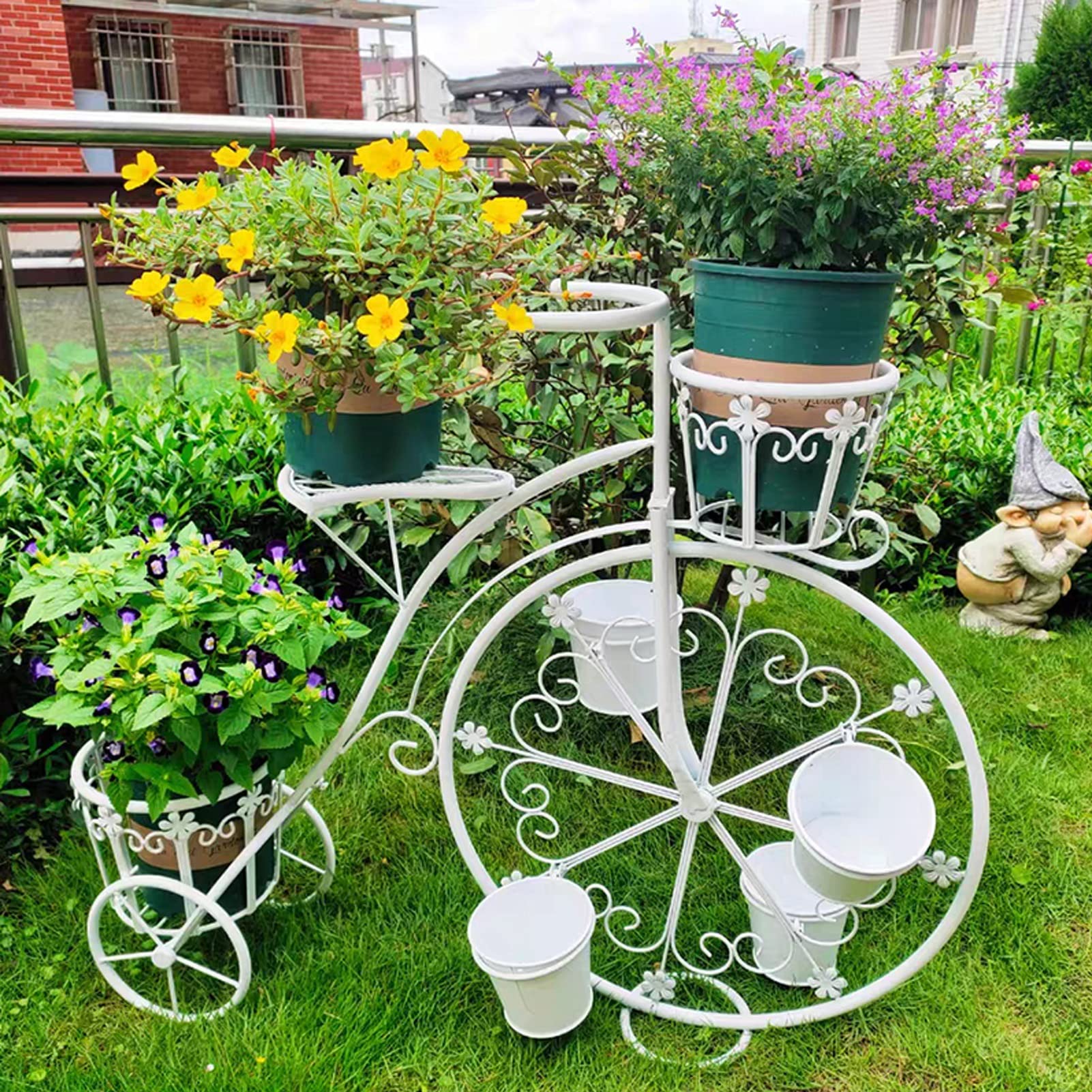 MTB Garden Grande supporto per piante in metallo a 4 livelli e 11 per interni ed esterni, colore bianco