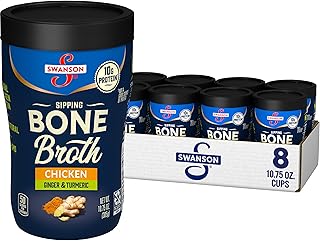 Swanson Sipping Chicken Bone Broth With Ginger and Turmeric, 10.75 oz Microwavable Cup (8 Pack)