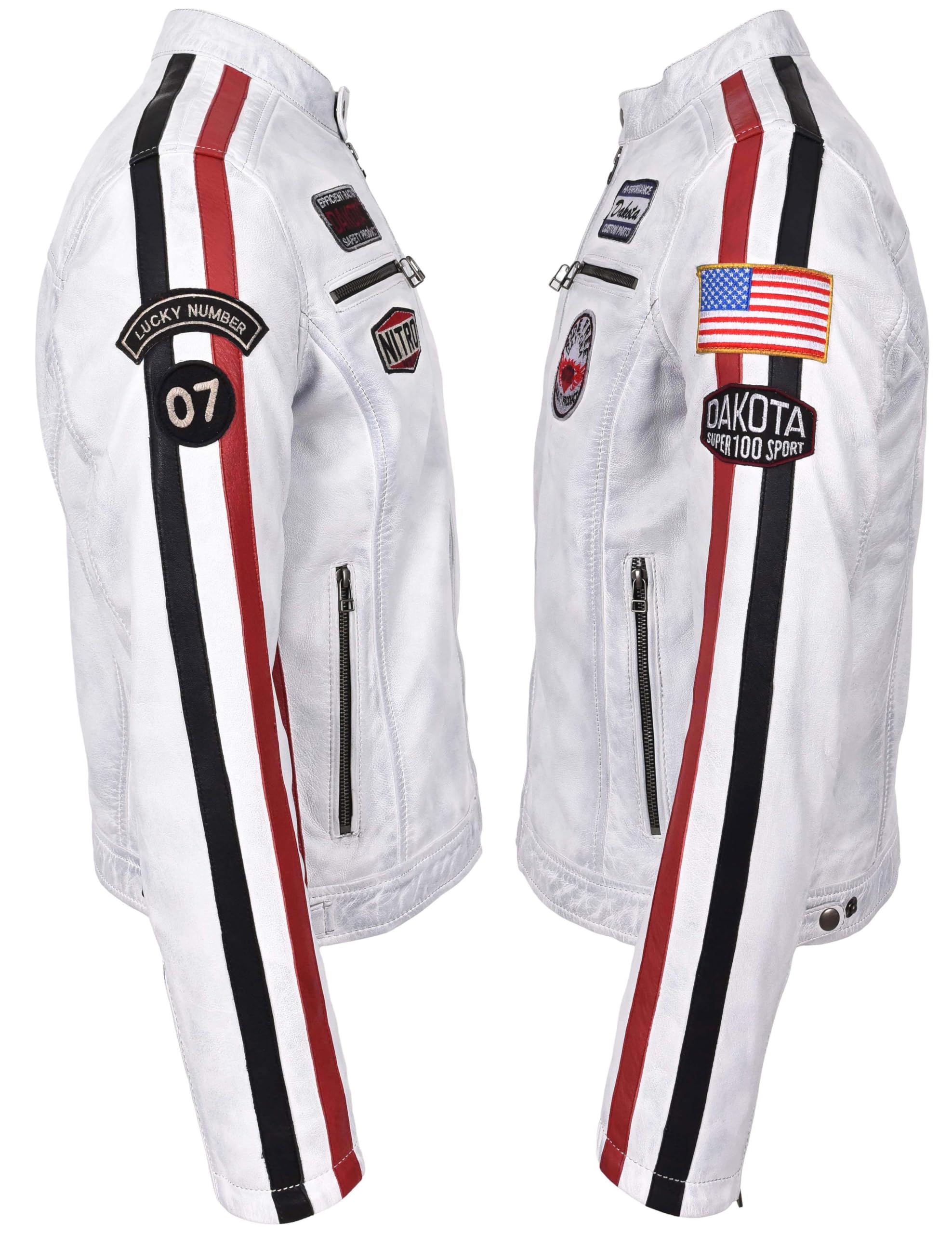 Blouson en cuir véritable pour homme style motard sport automobile avec badges style Bobby