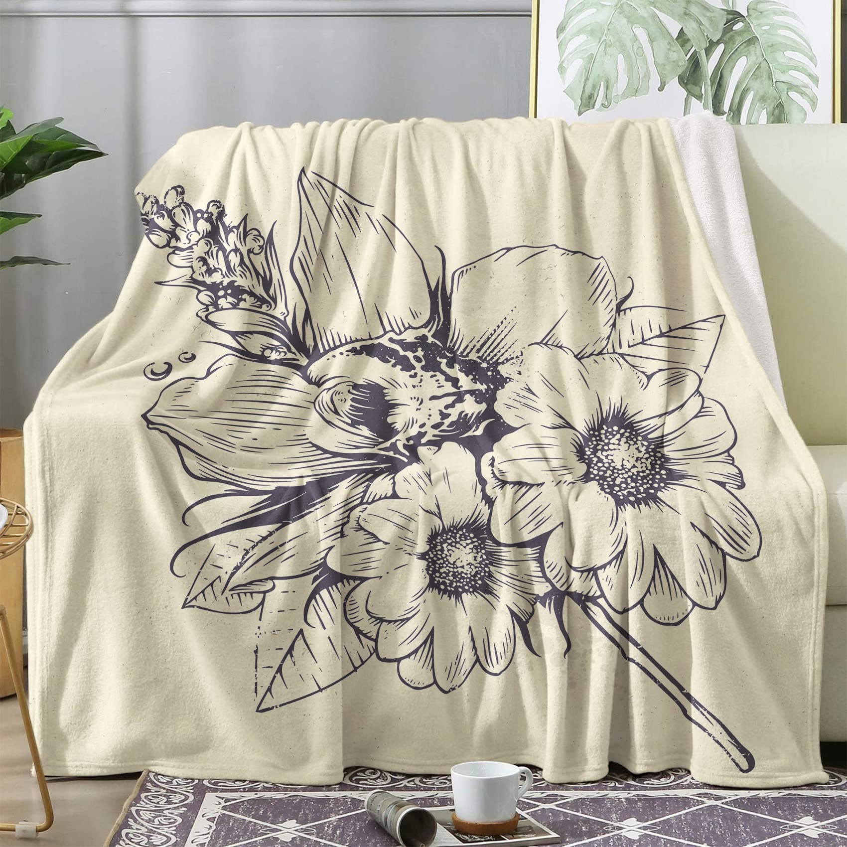 Plaid lit hiver motif plante idéal pour s'envelopper chaleureusement sur le canapé du salon