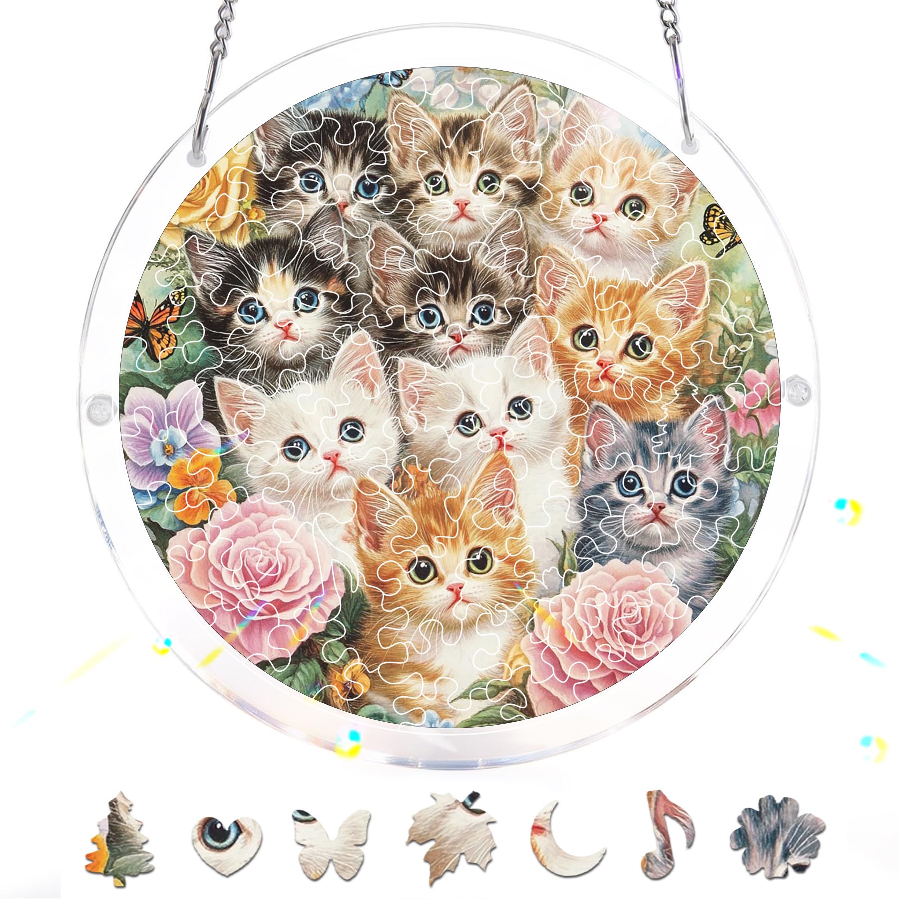Reofrey Acrylic Puzzle Suncatcher for Adults, 83 Piece Stained Glass DIY Jigsaw Puzzle, Double-Sided Acrylic Window Hanging Decor with Chain, Gift for Mom, Home Garden Decoration, 18cm A034