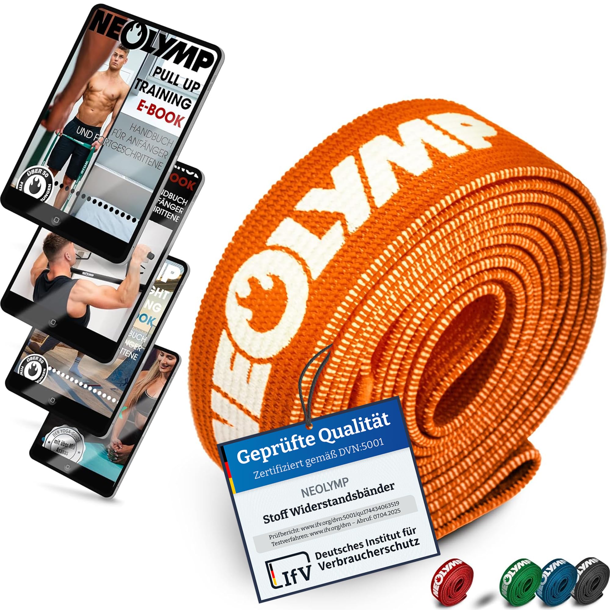 NEOLYMP Fitnessbänder, Resistance Bands & Widerstandsbänder – Krafttraining, Muskelaufbau, Gymnastikband Set, Trainingsbänder waschbar, Fitness Zubehör für Home Gym & Ganzkörpertraining mit E-Book