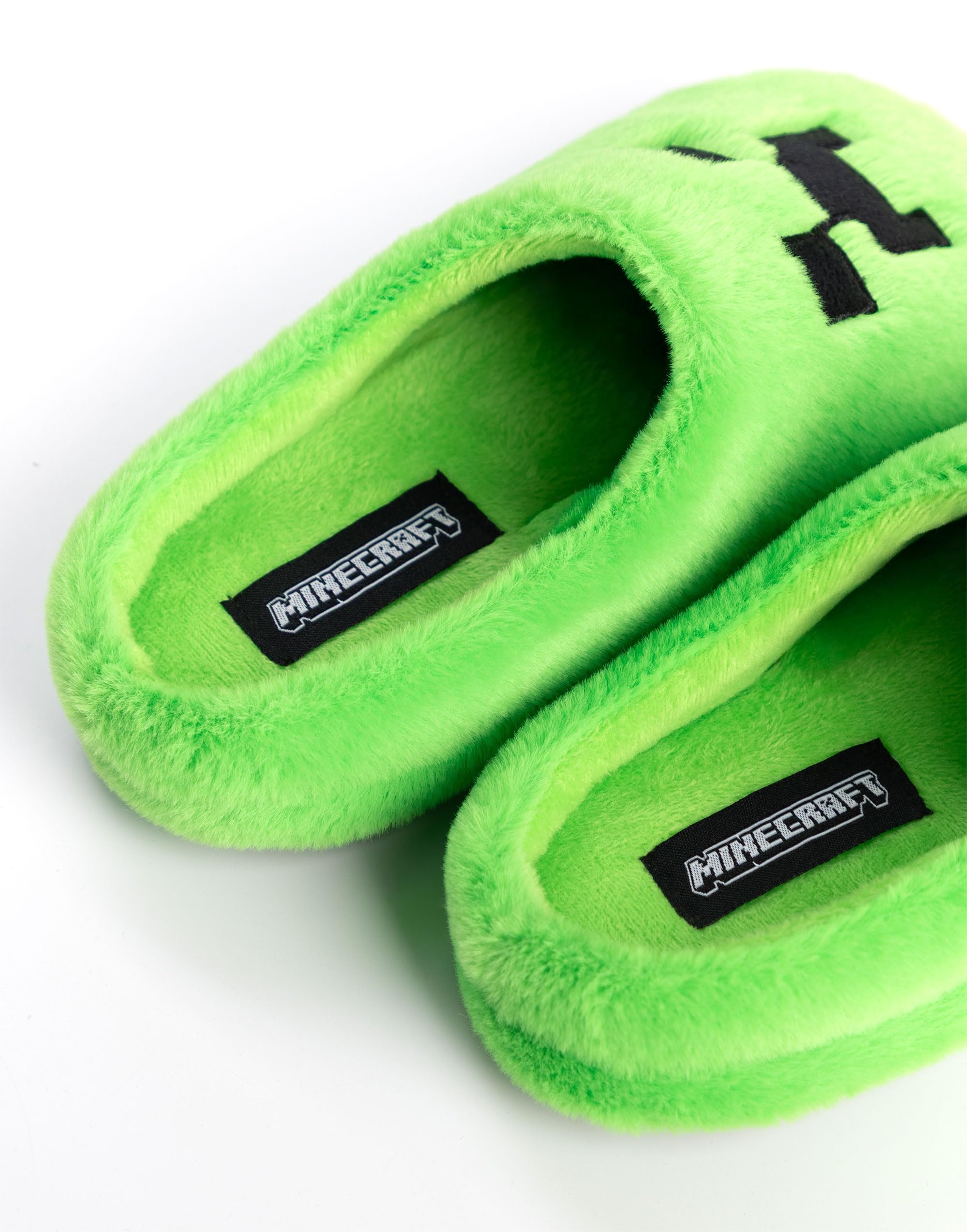 Minecraft Pantuflas Creeper Green Mule | Calzado de interior de forro polar para niño | Acabado suave y peludo | Pantuflas para videojuegos | Mercancía