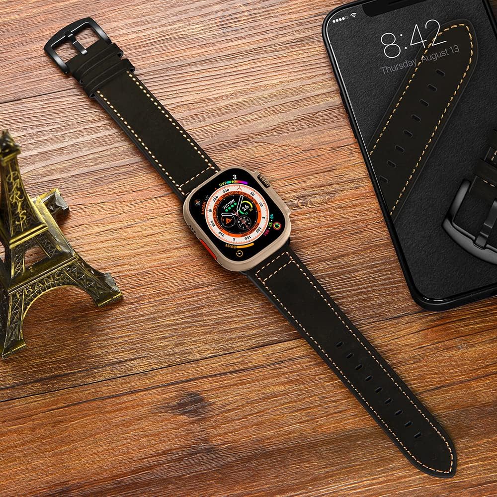 XXL Leather Band Compatible with Apple Watch Series 11 10 46mm Ultra 3 2 1 49mm 45mm 44mm 42mm Mens Women Extra Long Leather Strap XL Big Black Bands for iWatch Ultra 9 8 7 6 5 4 3 2 1 SE