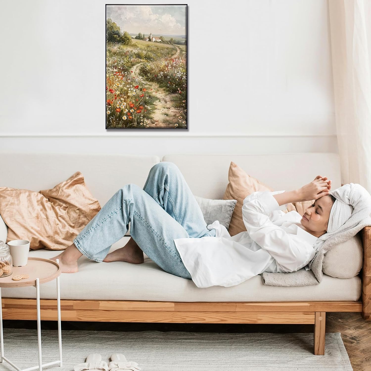 Aurionix Wall Art for Living Room Hand-Painted White and Indigo Landscapes Pictures Wall Art Decoration Dining Room Bedroom Bathroom Kitchen Printing Painting For Home Decoration