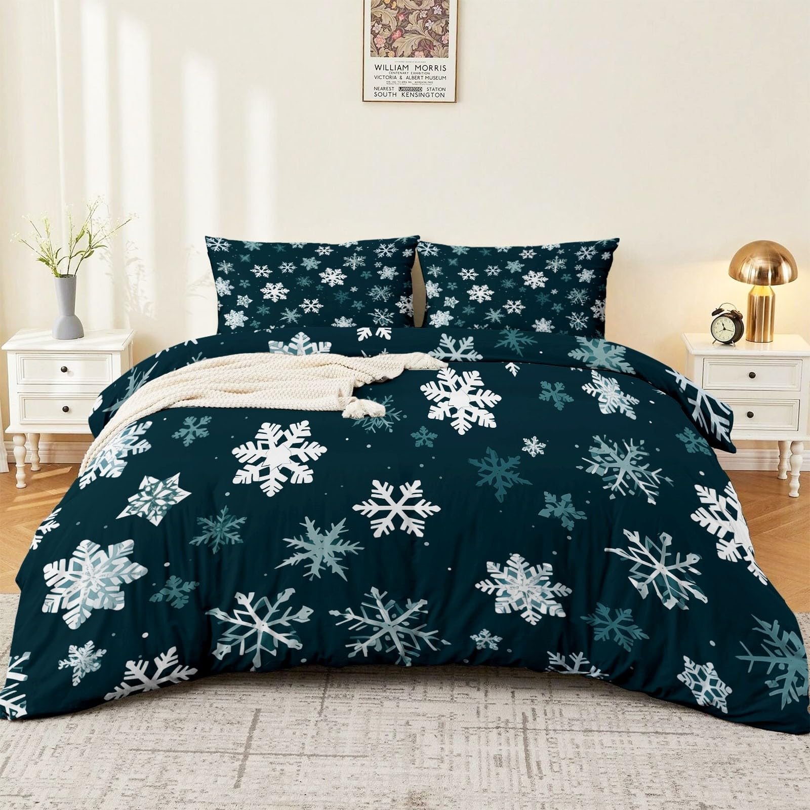 Housse de couette 220x240 flocons de neige pour des nuits d'hiver chaleureuses et cocooning