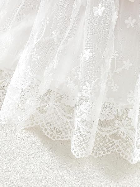 Robe blanche en dentelle avec bandeau pour bébé fille en tulle côtelé tutu en tulle 3D avec nœud floral 3D pour baptême, fête de mariage, nouveau-né tenues - 5