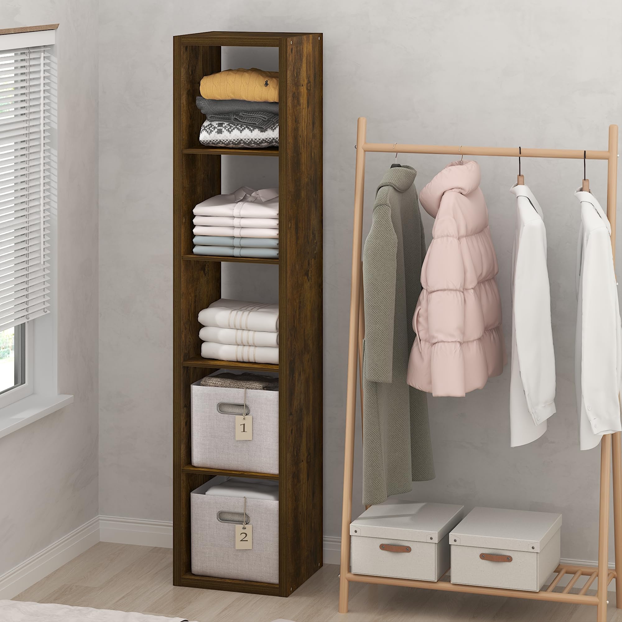 Furinno Cubic Extra Thick 5-Cube Closet Organizers and Storage, Amber Pine