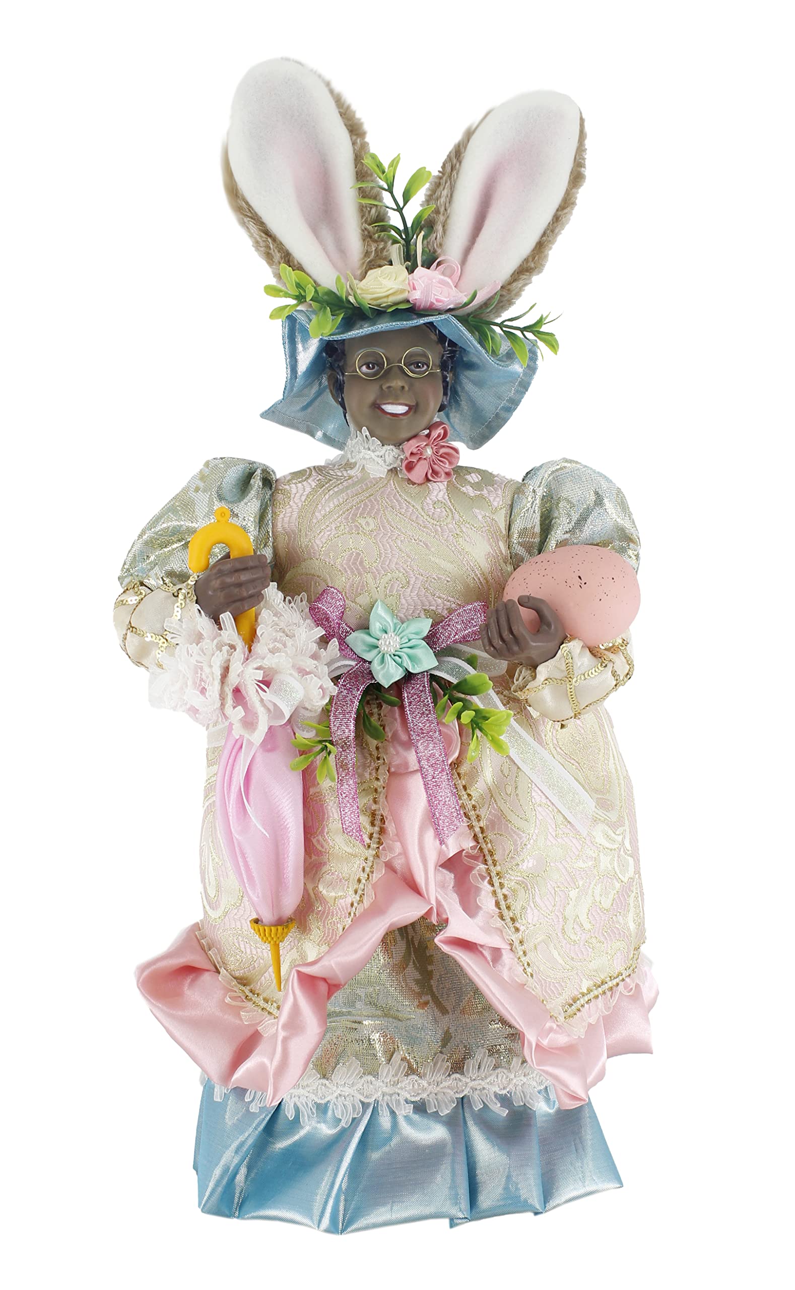 Windy Hill Collection 19" Mrs. Pink Parasol Pastel Green, Pink, White Easter Egg Collectible African American Ethnic Spring Home Décor Figurine Decoration 402104
