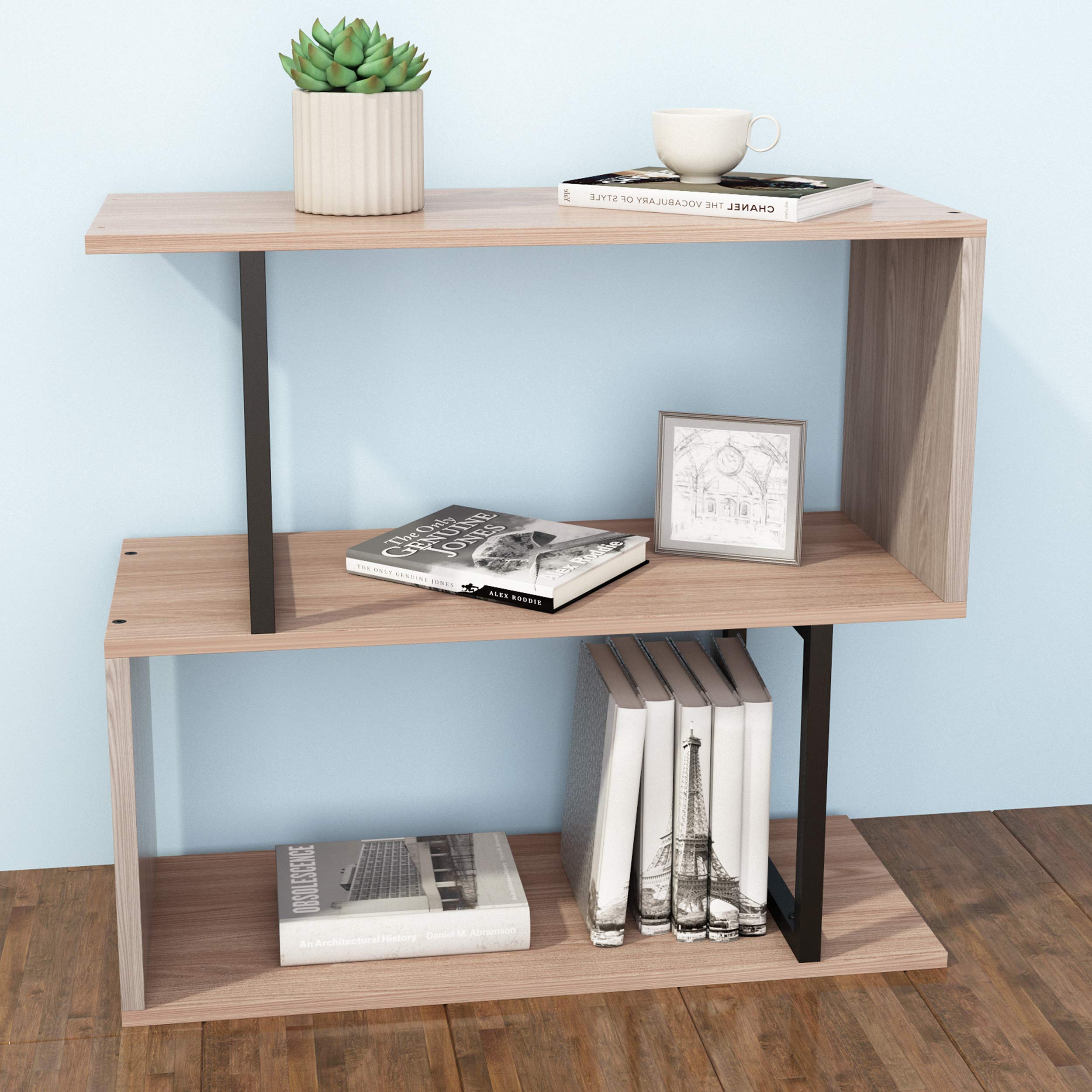 Buy SIMPDIY Bookshelf Rack,Industrial Bookcase,2Tier WoodLook Steel