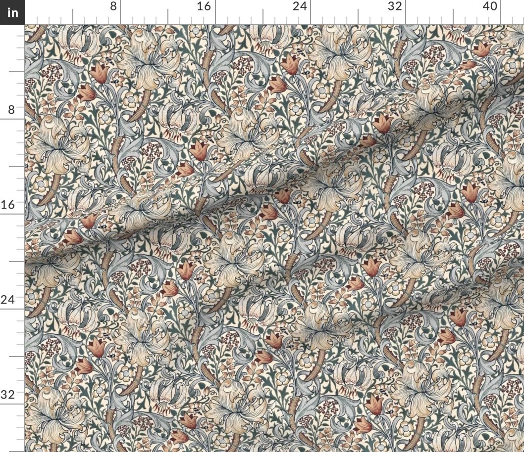 Spoonflower Fabric - Art Nouveau William Morris Vintage Arts and Crafts Golden Lily Summer Printed on Petal Cotton Fabric Fat Quarter - Sewing Quilting Apparel Crafts Decor