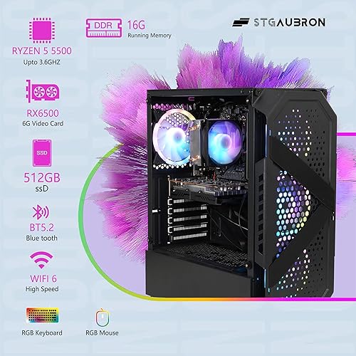 Miniatura 8 de STGAubron PC de escritorio para juegos, AMD Radeon RX 550 4G GDDR5, Intel Core I5 3.3Ghz hasta 3.7Ghz, 16G Ram, 512G SSD, WiFi, BT 5.0, ventilador