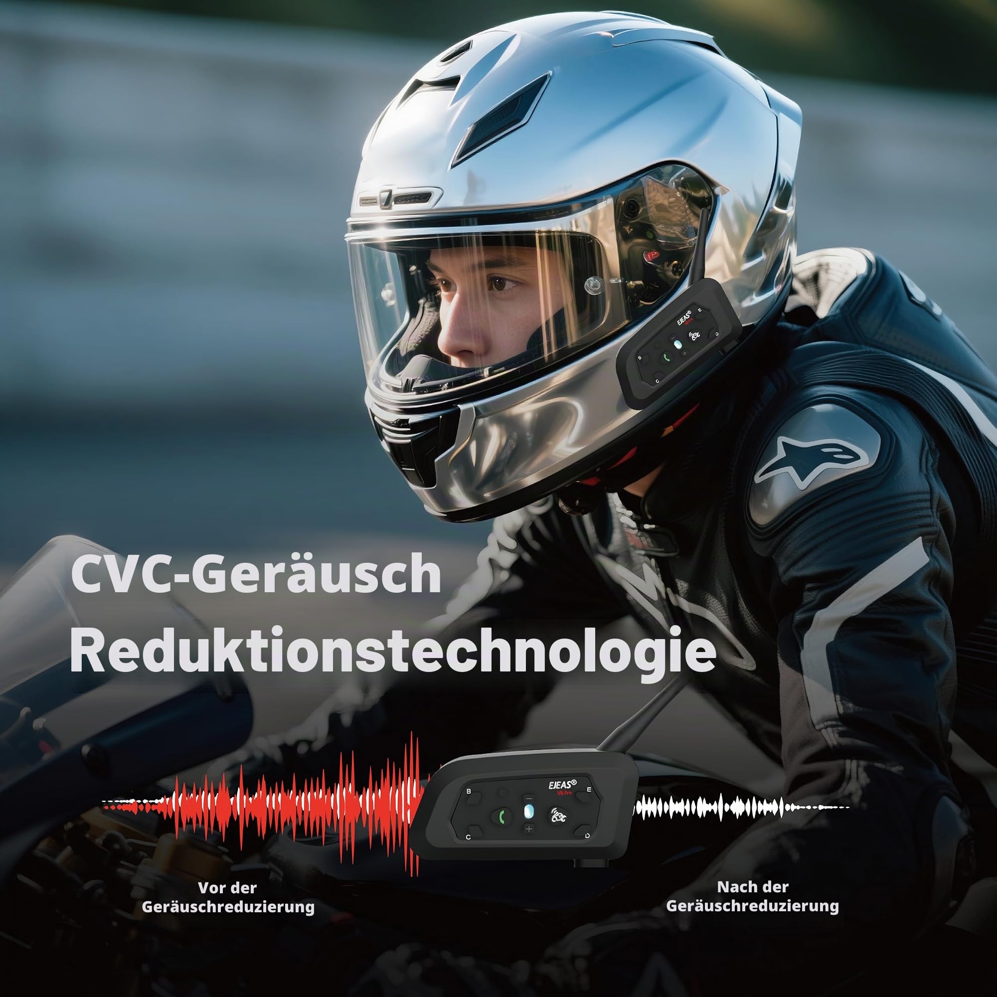 EJEAS V6 Pro+ Motorradhelm Bluetooth 5.1 Intercom Headset, V6 Pro Verbesserte Version, Ausgestattet mit Typ-C Schnittstelle (2 Packung)