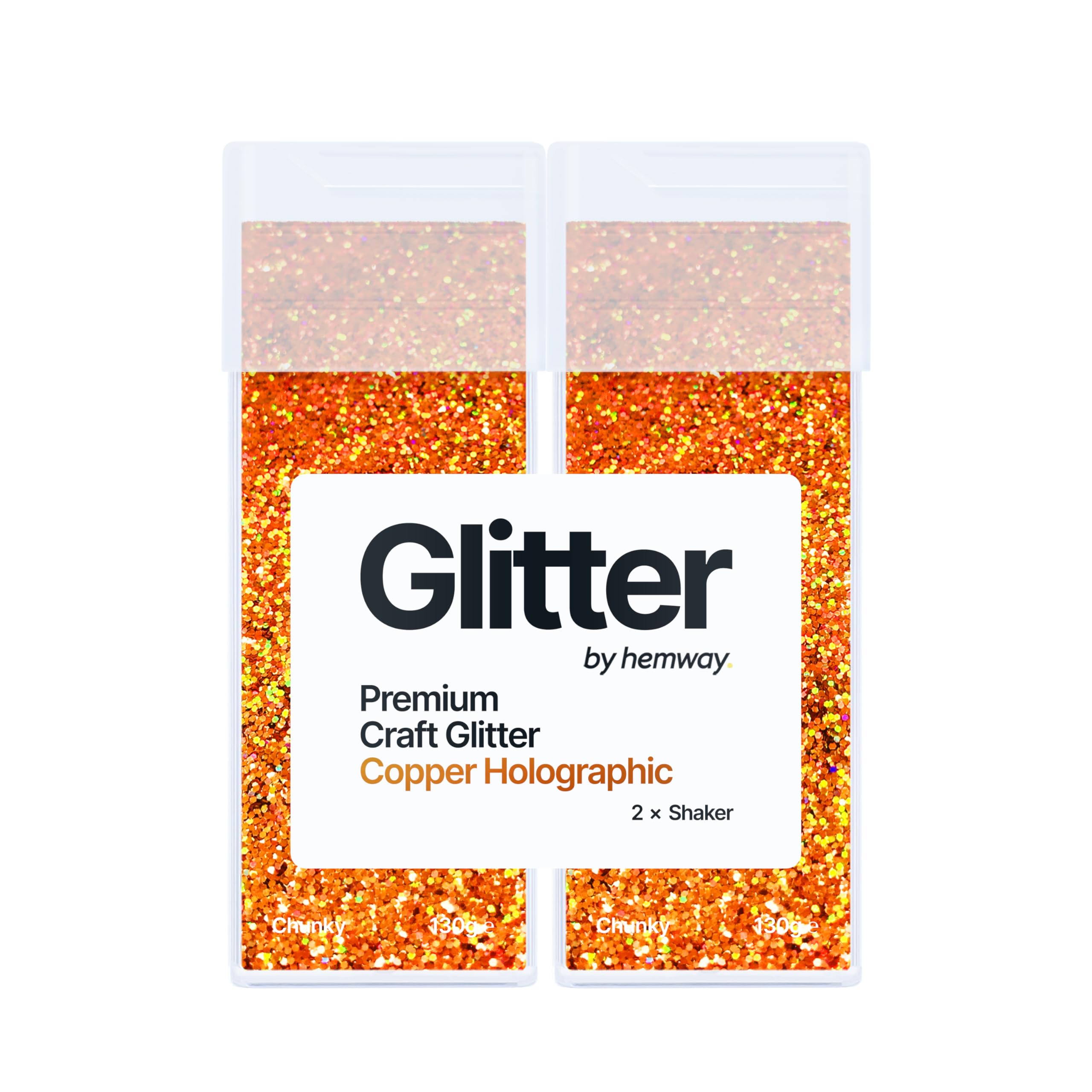 Hemway Glitter Shaker Copper Holographic 130g x2 Pack Chunky, Craft Glitter Shakers for Resin & Epoxy Crafts