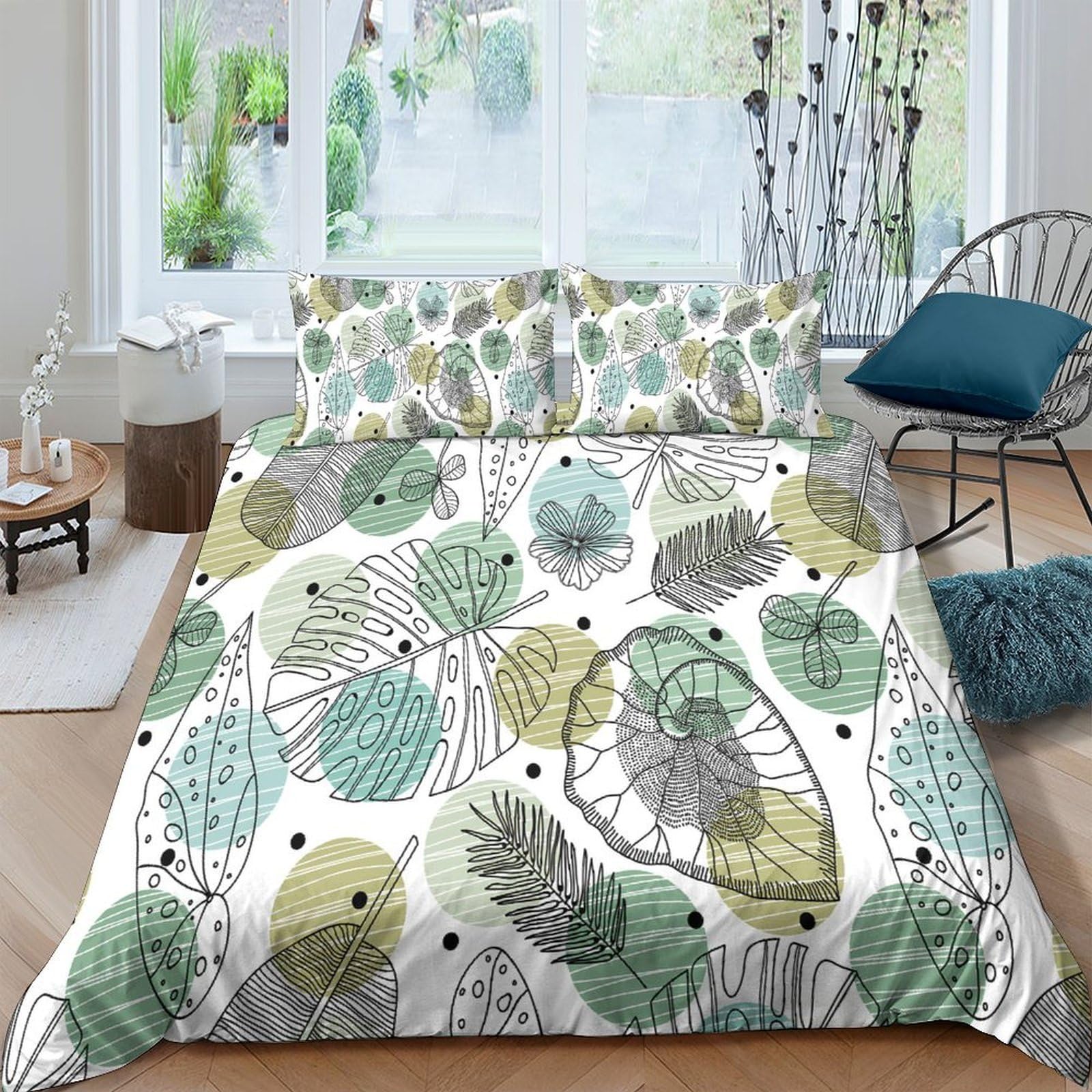 Ctjqhvkz Style-10 3D Printed Botanical Leaf Fitted Sheet Microfiber Soft Green Abstract Mattress Cover For Bedroom Guest Room Easy Care Single（135X200cm）