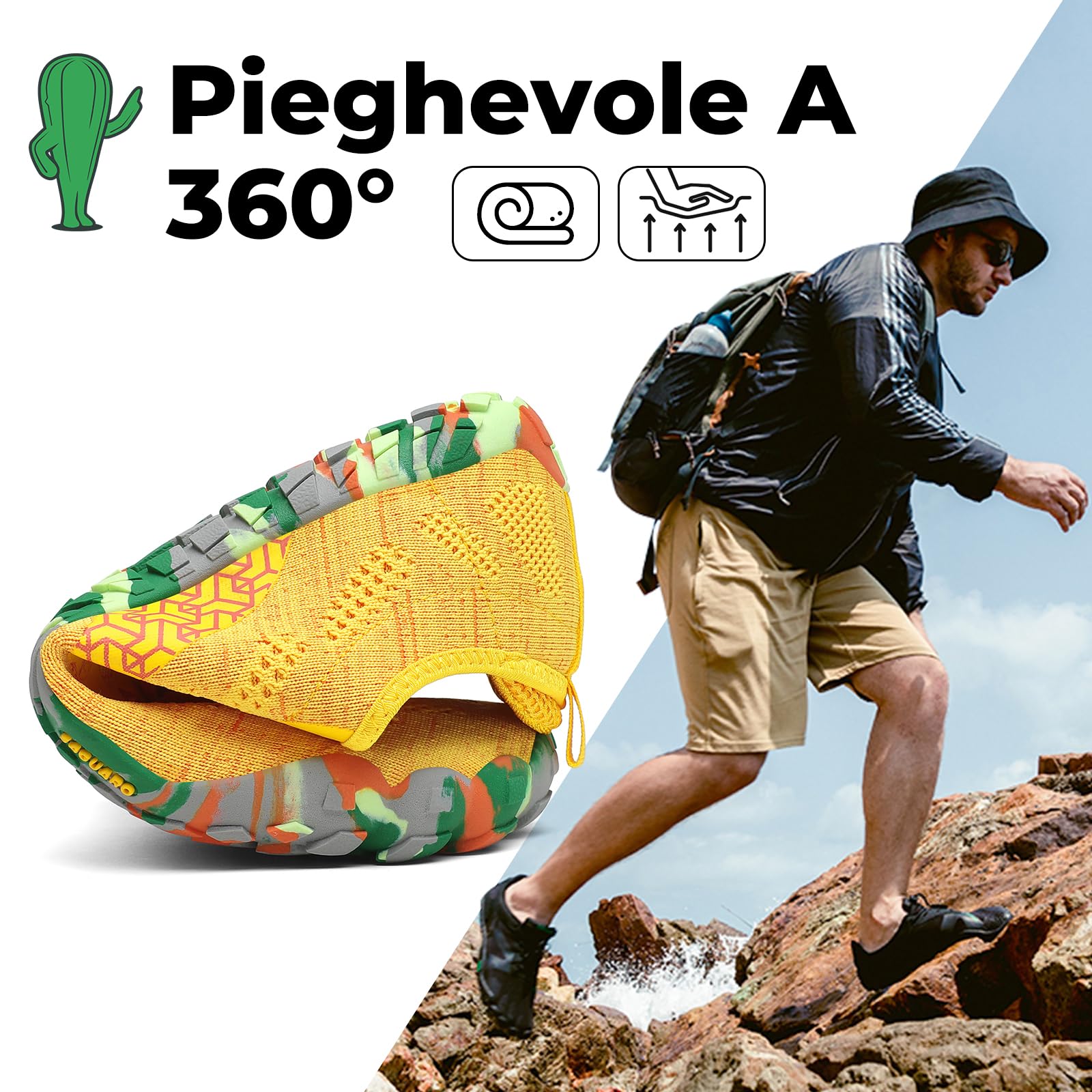 SAGUARO Mujer Barefoot Zapatillas Minimalistas Hombre Ligeras Calzado Minimalista con Suela Zero Drop, Smart II - Zapatos Barefoot Amarillo,Gr.41