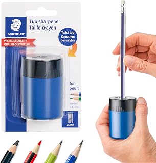 Staedtler Tub Pencil Sharpener 511 63BK - No Spill Screw Lid, Compact Metal Blade for Standard & Colored Pencils