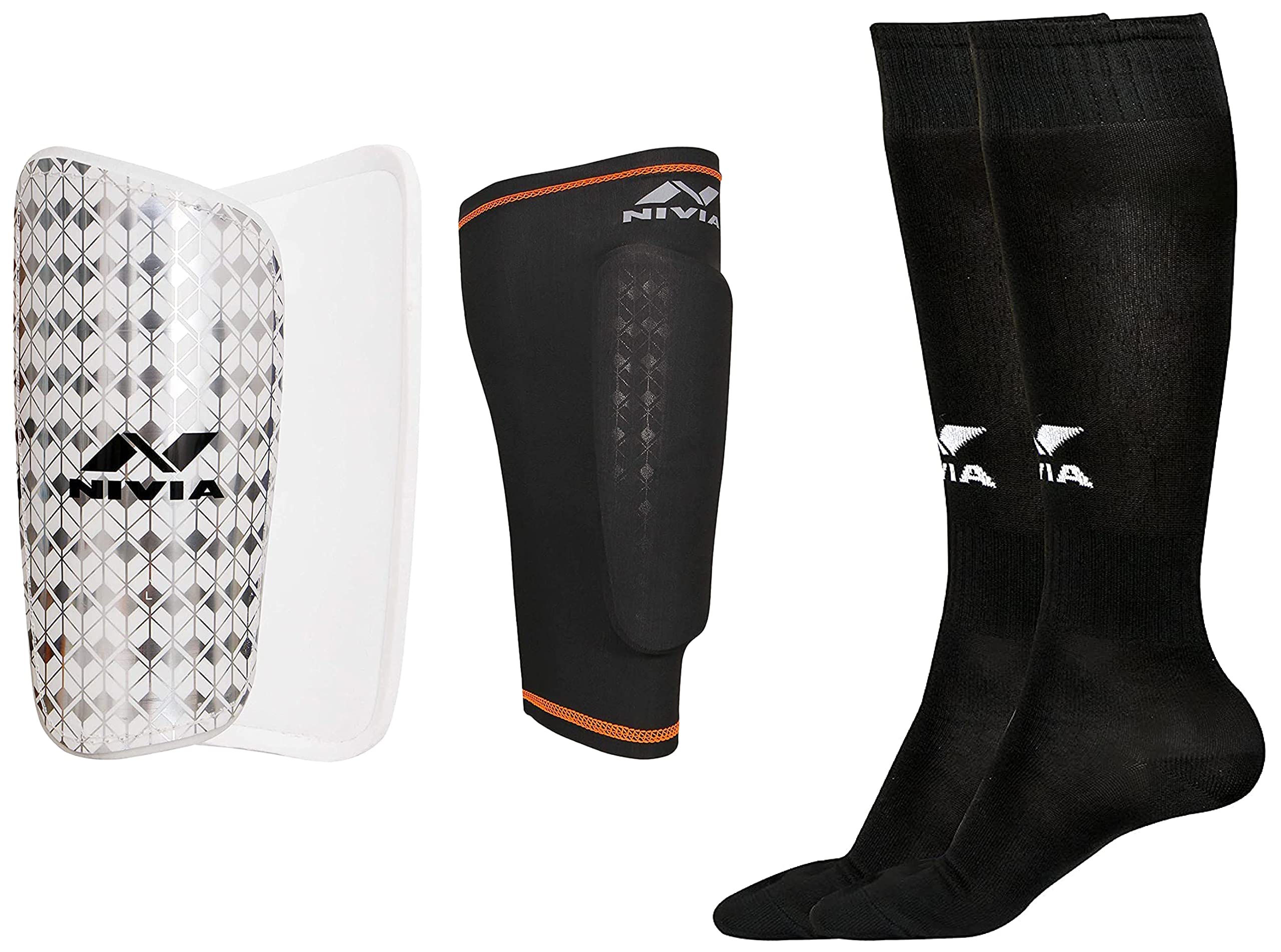 Nivia 418M Lycra-Spandex Shin Guard with Sleeve - Medium (Black) & 728LBW Encounter Blend Stockings, Large (Black) Combo (B0813R815N) Amazon Price History, Amazon Price Tracker