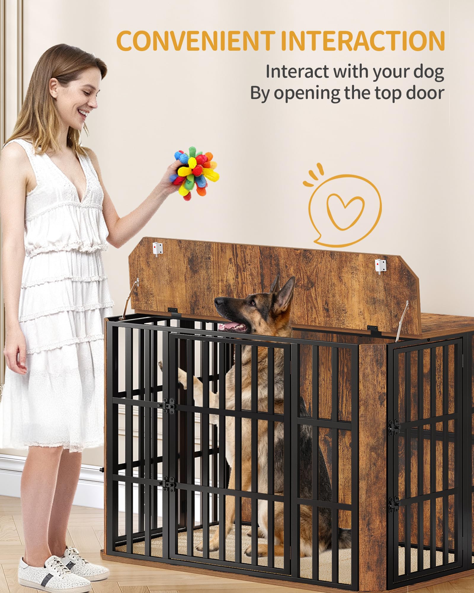 Hzuaneri Jaula para Perros Tipo Mueble, Casa para Mascotas con 3 Puerta, Jaula Madera, 75 x 120 x 81 cm, XXL, Marrón Rústico DFC86801B