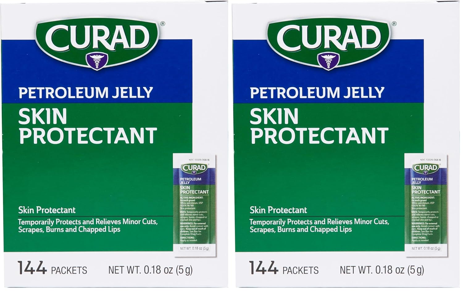 CURAD Petroleum Jelly Skin Protectant,Healing Ointment for Dry Cracked Skin,Packets,144 Count (Pack of 2)