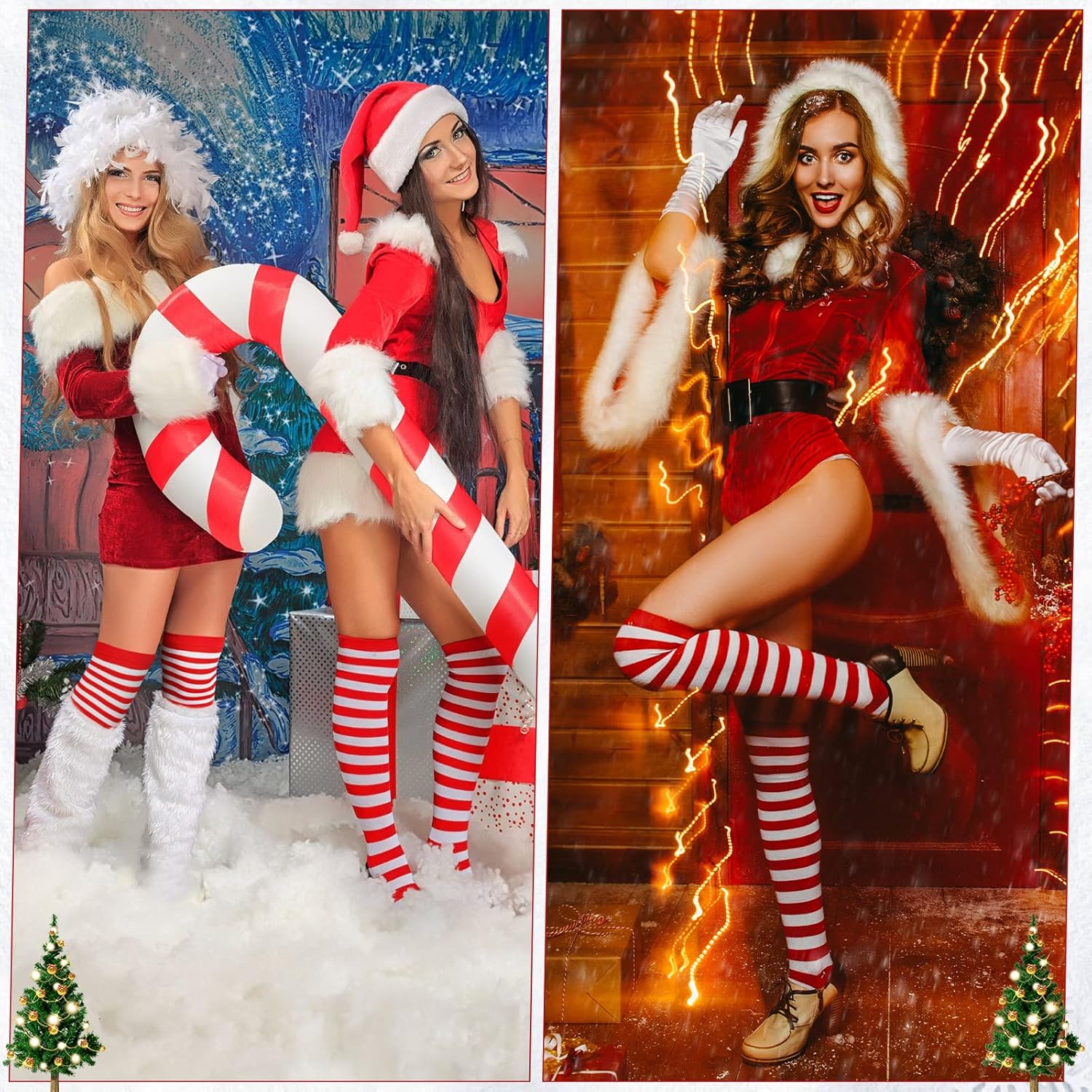 JaGely Christmas Costume Accessories for Women Red and White Striped Sock 27.6 Inch over The Knee Thigh High Stocking