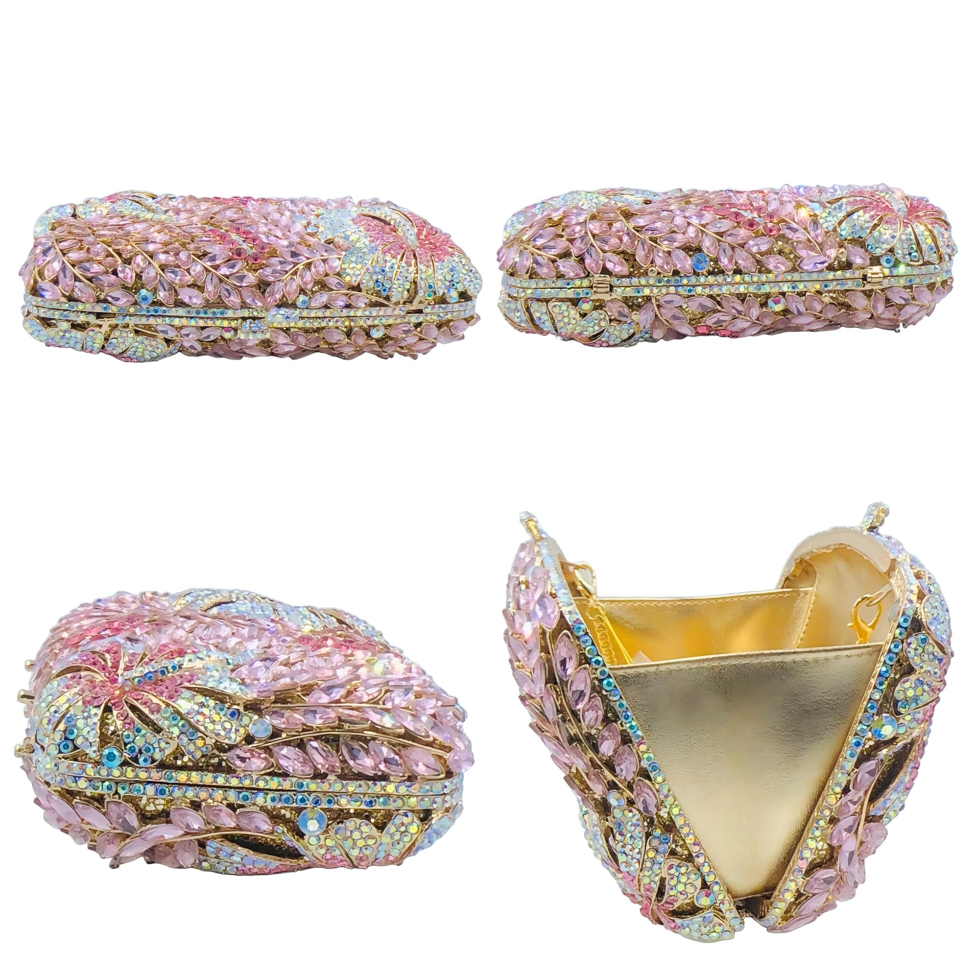 Boutique De FGG Bolsos de noche de flores para fiesta formal, bolsos de mano de cristal floral, bolsos de mano para novia, boda, diamantes de imitación, mini