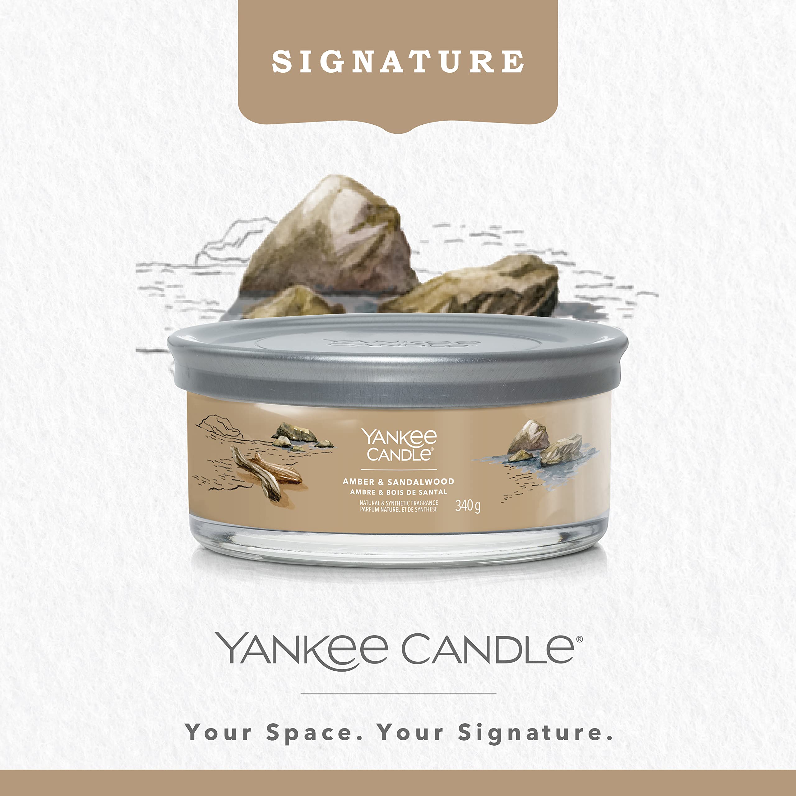 Yankee Candle Vela aromática Signature | Vela en vaso de ámbar y sándalo | Mezcla de cera de soja larga duración | Regalo perfecto para mujeres