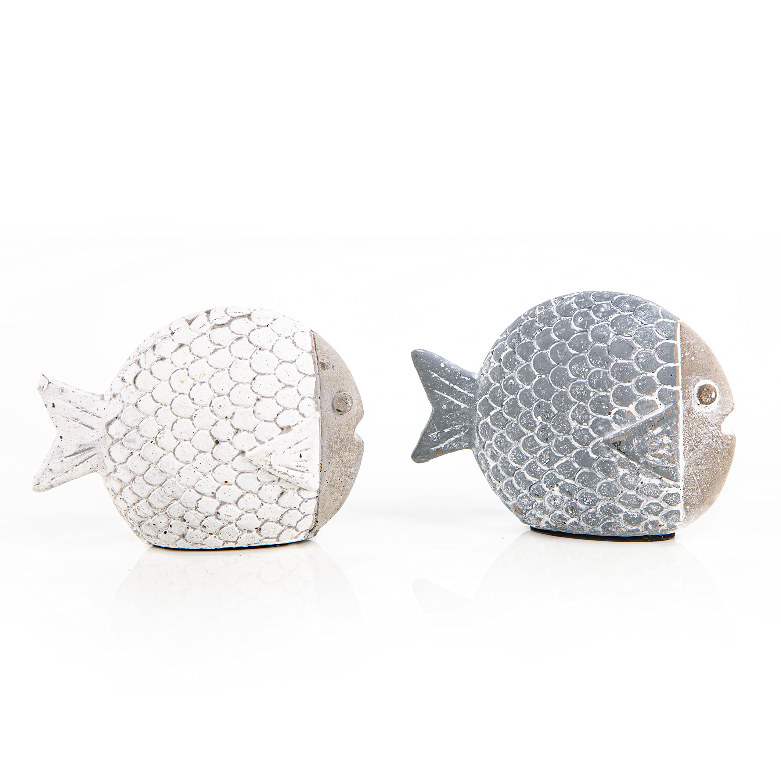 Logbuch-Verlag 2 Small Fish Decorative Figurines Made of Cement White Grey Maritime Decorative Concrete Bathroom 9.5 cm