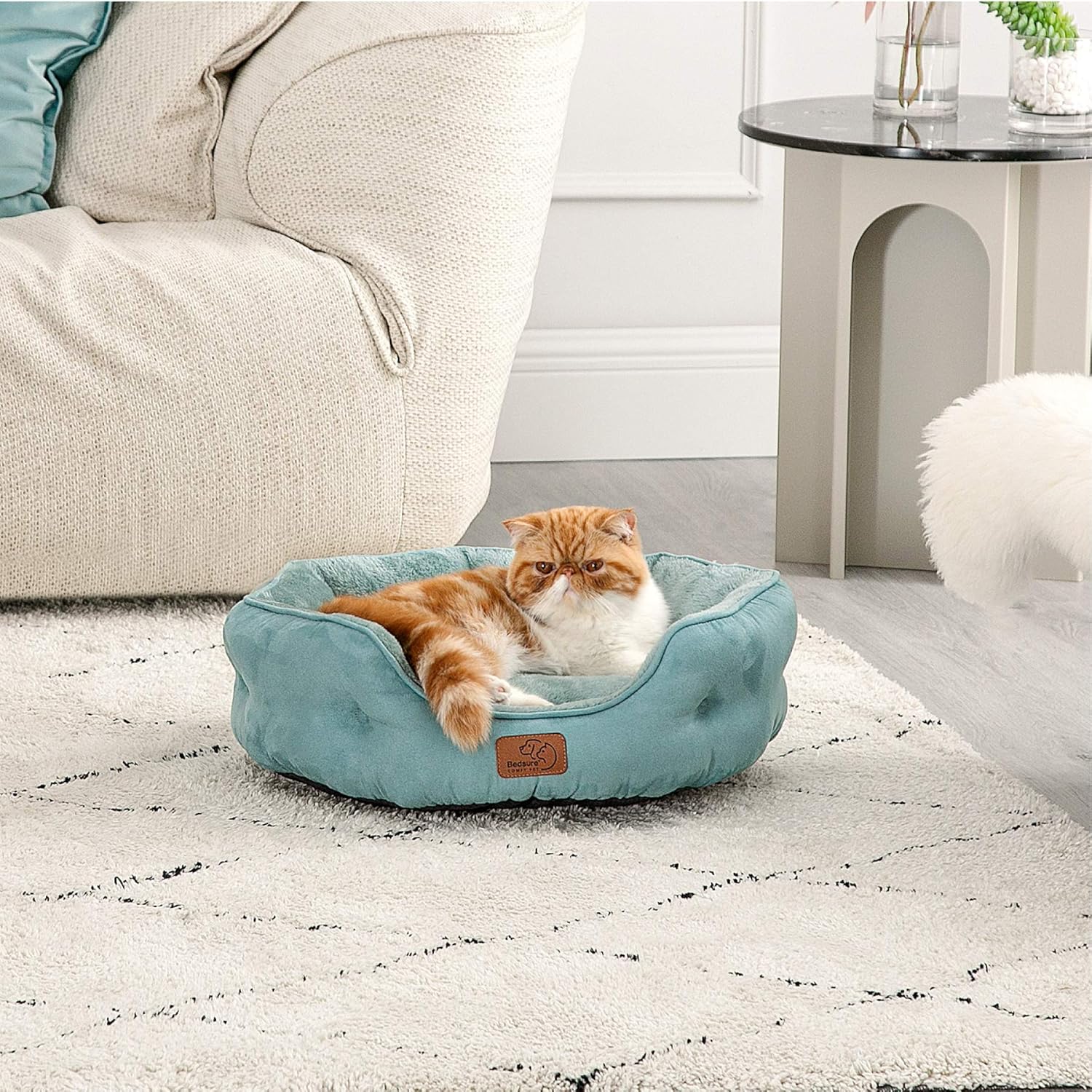 Bedsure Small Dog Bed for Small Dogs Washable - Round Cat Beds for Indoor Cats, Round Pet Bed for Puppy and Kitten with Slip-Resistant Bottom, Blue, 20 Inches : Pet Supplies