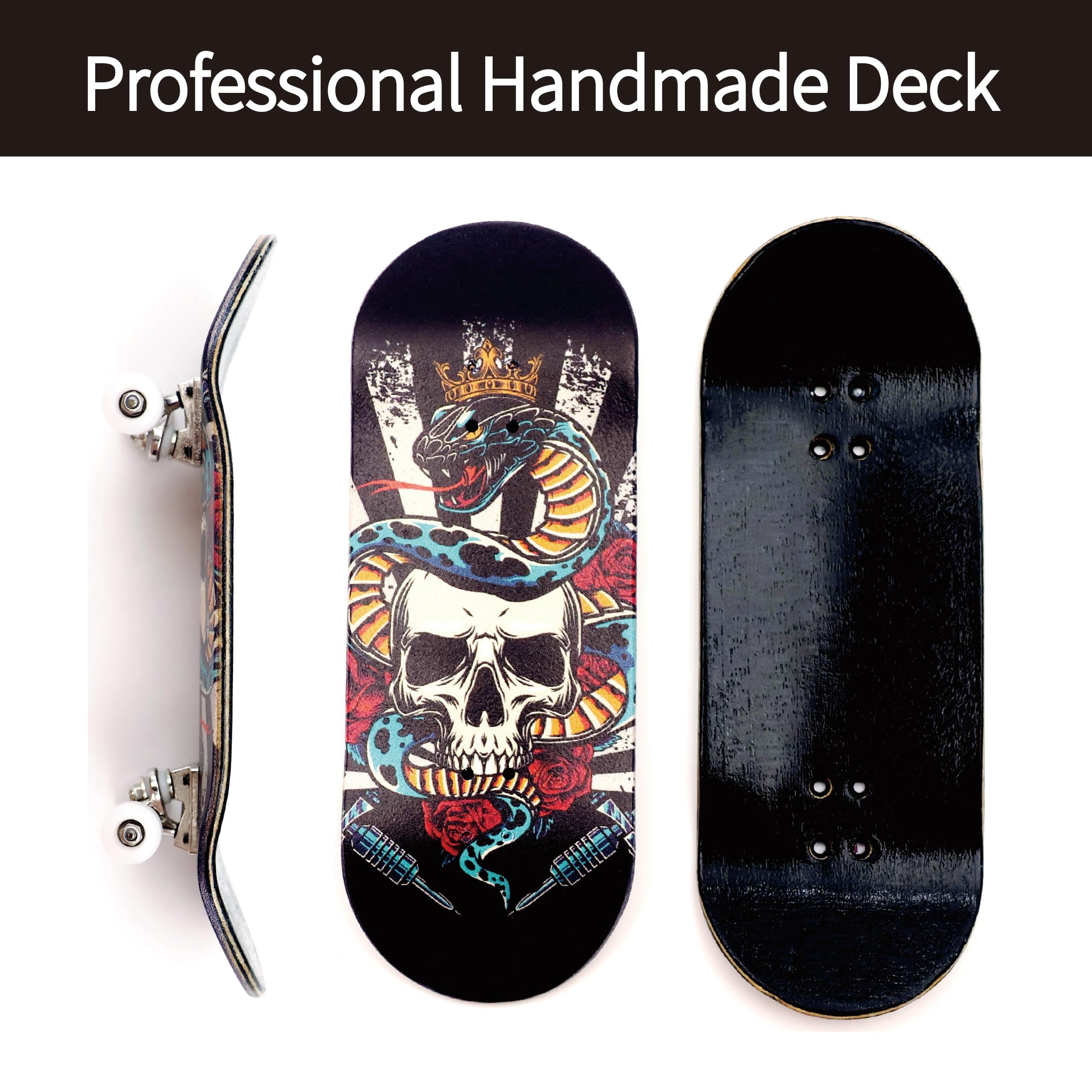 Diapasón profesional de 36 mm con cubierta de madera para monopatín, tabla de dedos mejorada, ruedas de rodamiento en forma de calle (calavera)