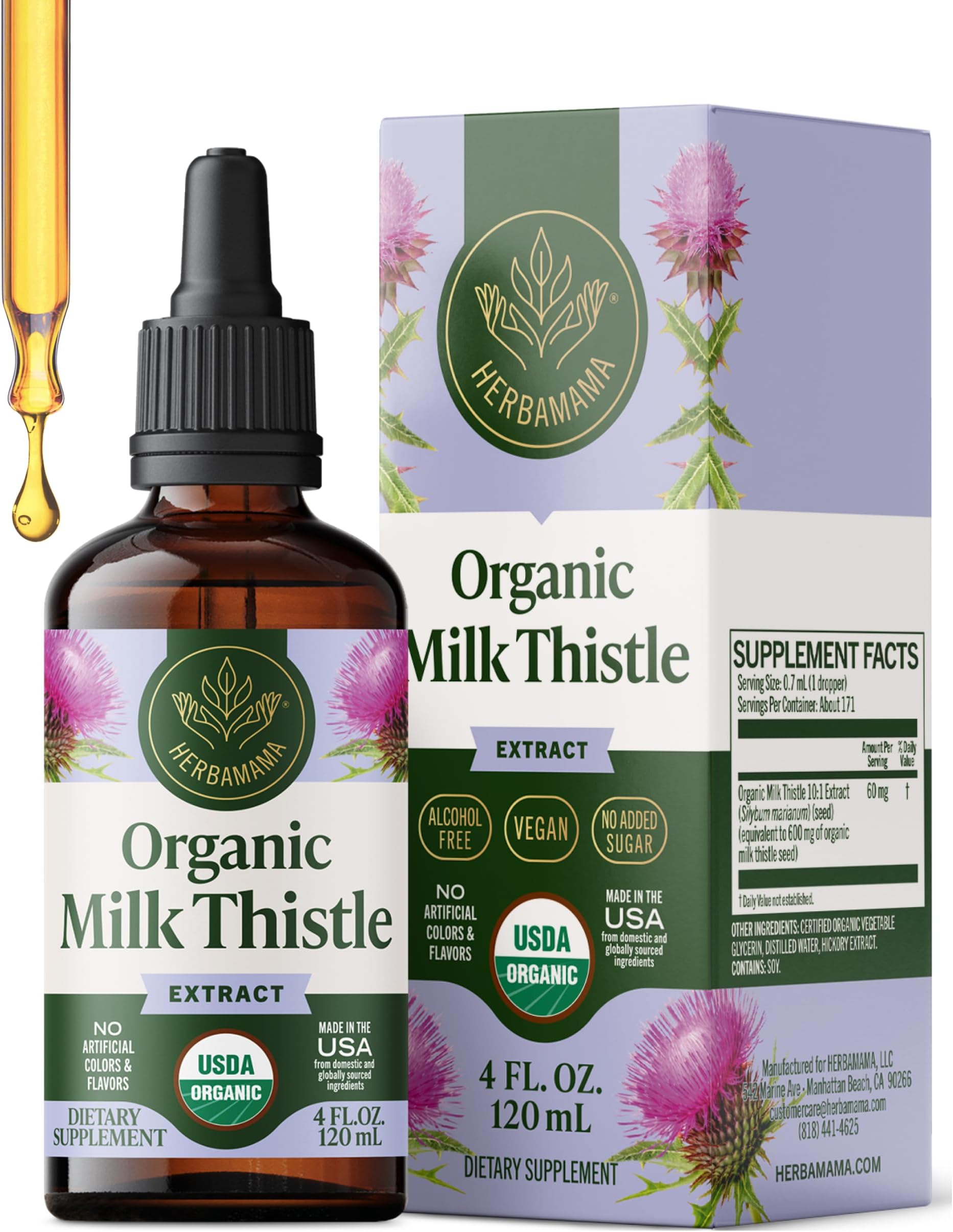 HERBAMAMA USDA Organic Milk Thistle Supplement for Liver Detox - 4 oz