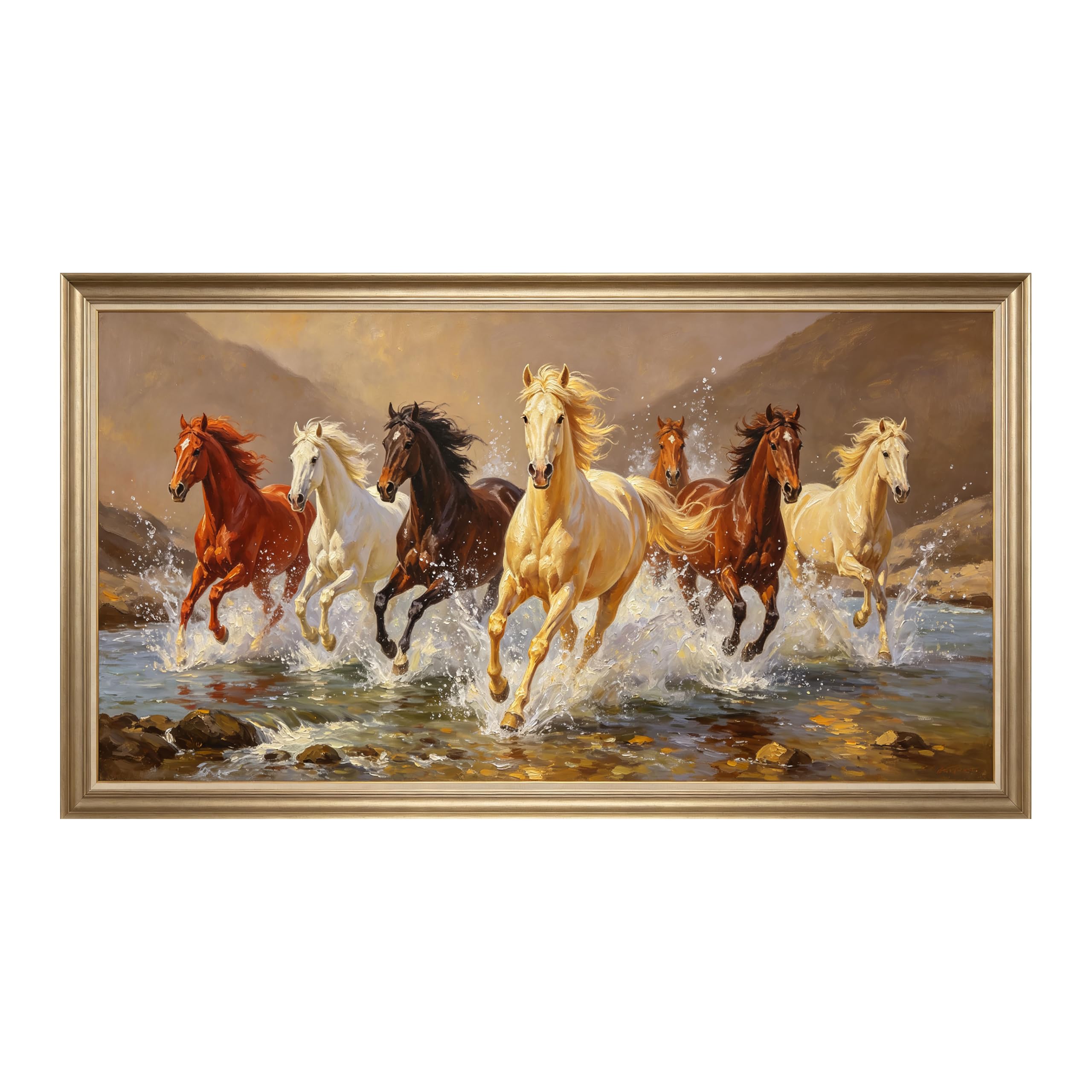 Yzpallescene Art260711262 3D Framed Wall Art Galloping Horses River Landscape Oil Painting Large Size Selfadhesive Removable Wall Decor Prints Artwork For Living Room Bedroom Office