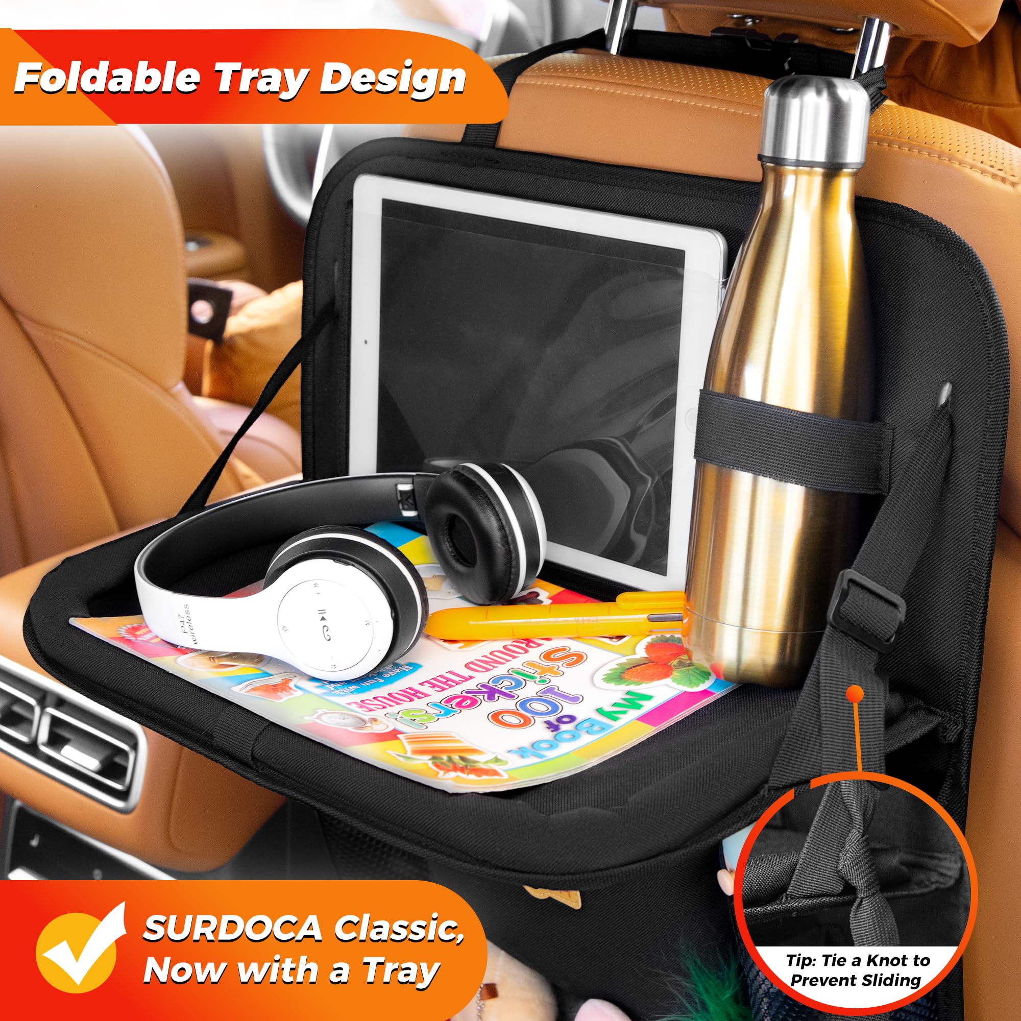 SURDOCA Organiseur de voiture pour enfant avec table pliante et compartiment pour tablette tactile, protection étanche du dossier, s’adapte à la plupart des véhicules - 2