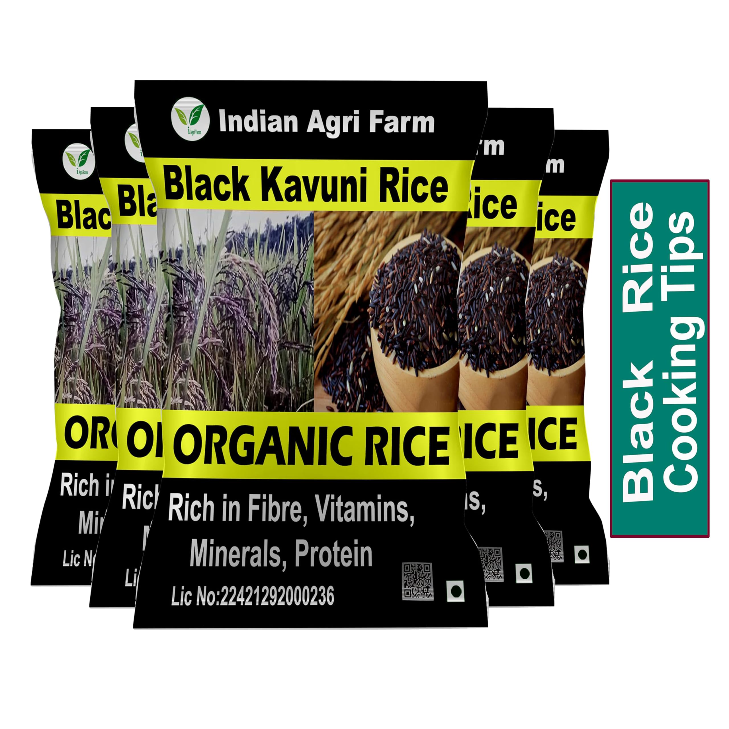 IAgriFarm Organic Black Kavuni Rice Pack of 5 KG | Organically Grown| Unpolished Forbidden Rice |Low GI| Karuppu Kavuni Arisi
