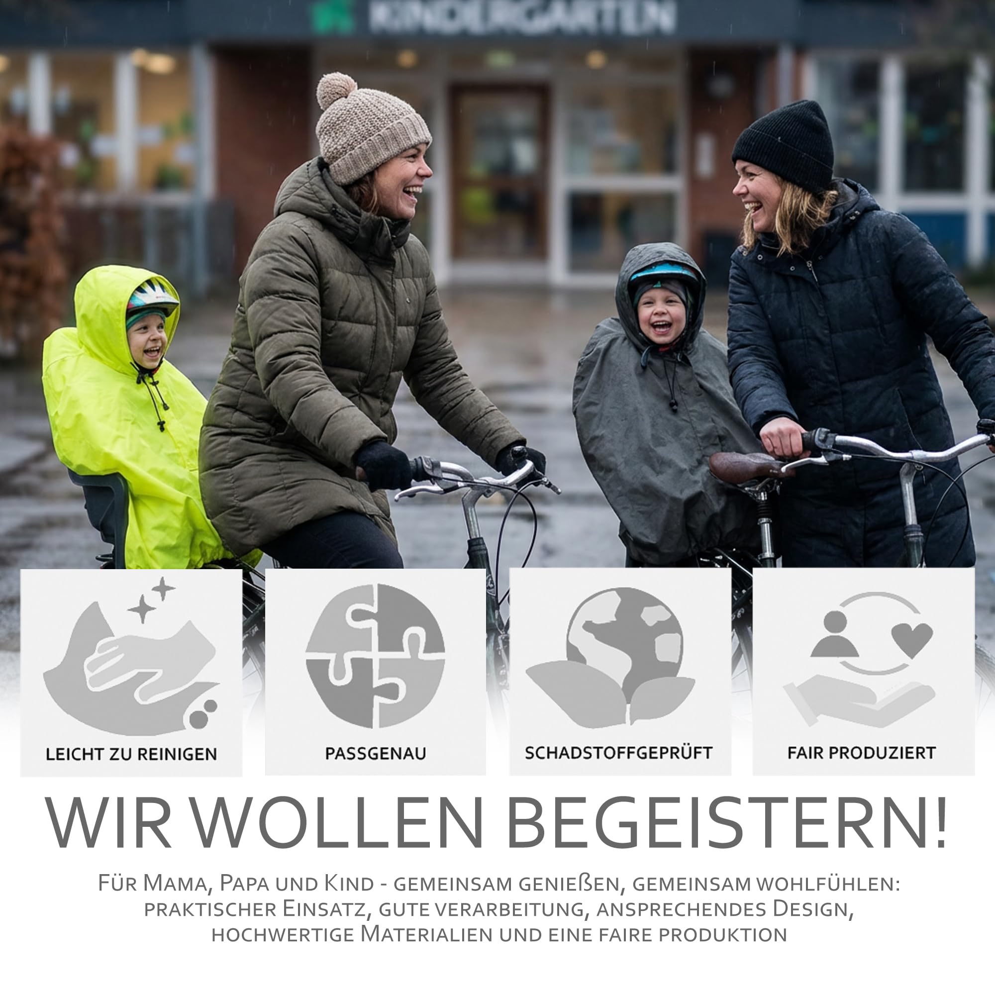 BambiniWelt by Rafael K. Cape de pluie [Poncho de pluie pour siège de vélo enfant] Siège de vélo Bandes réfléchissantes Protection contre la pluie universelle compatible avec Römer