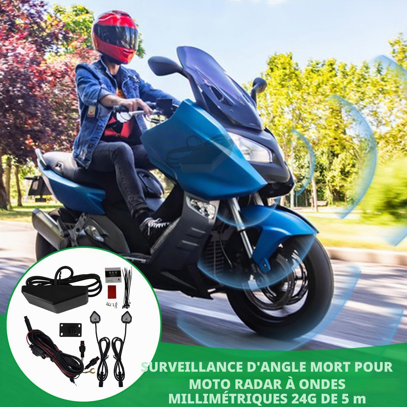 Teksome Système de des Angles Morts, système de détection des Angles Morts | Avertissement d'angles Morts de Moto LED 65,62 Pieds - Alerte visuelle du conducteur, kit de détection de Radar pour Moto