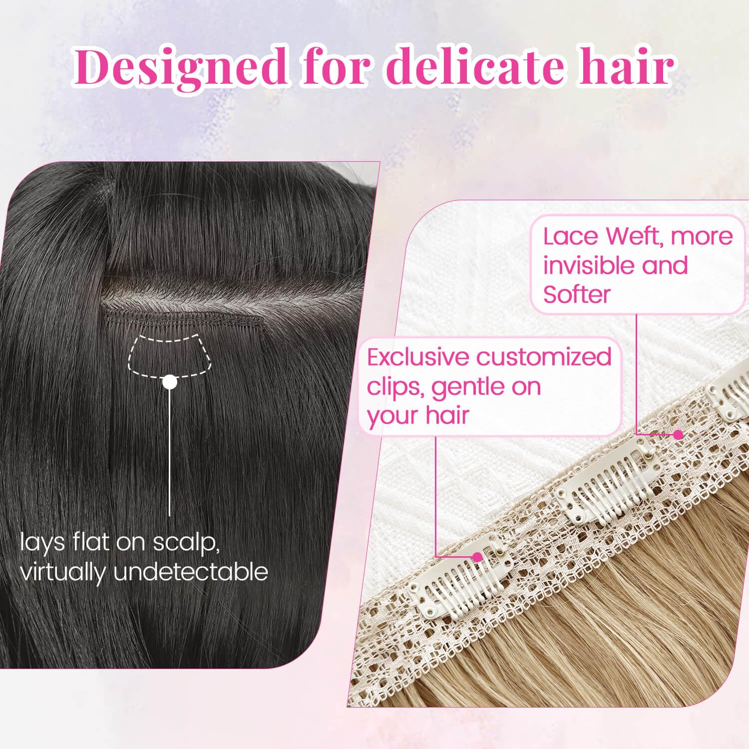 Ms Taj Honey Blonde Hair Extensions Clip in Upgrade Softer Invisible Lace Weft Thick Layered Clip in Hair Extension 20Inch 4PCS Lightweight Wavy Hairpieces Full Head Designed for women delicate hair - Image 3