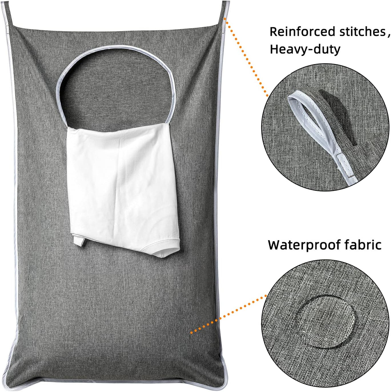 ANSTROUT XL Hanging Laundry Hamper, Extra Large Tear-resistance Door Hamper with 2 Types Hooks for Dirty Clothes, Save Bathroom Space Hanging Laundry Bag (36.5x 22 Inch,Grey)