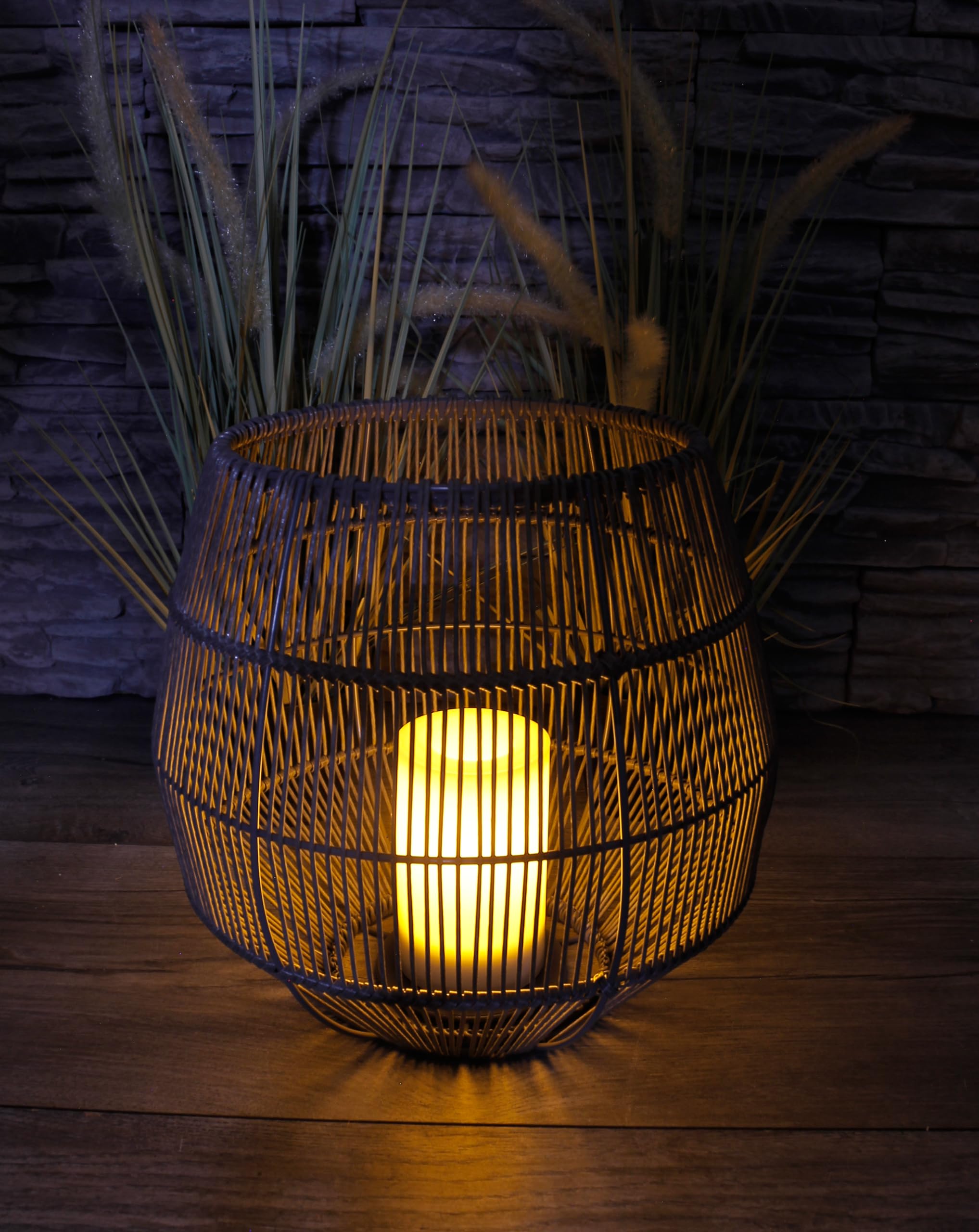 Latarnia solarna ze świecą LED, do użytku na zewnątrz, z polirattanu, 28 cm, lampa solarna, lampa solarna, lampa rattanowa, bezprzewodowa, lampa stołowa na zewnątrz