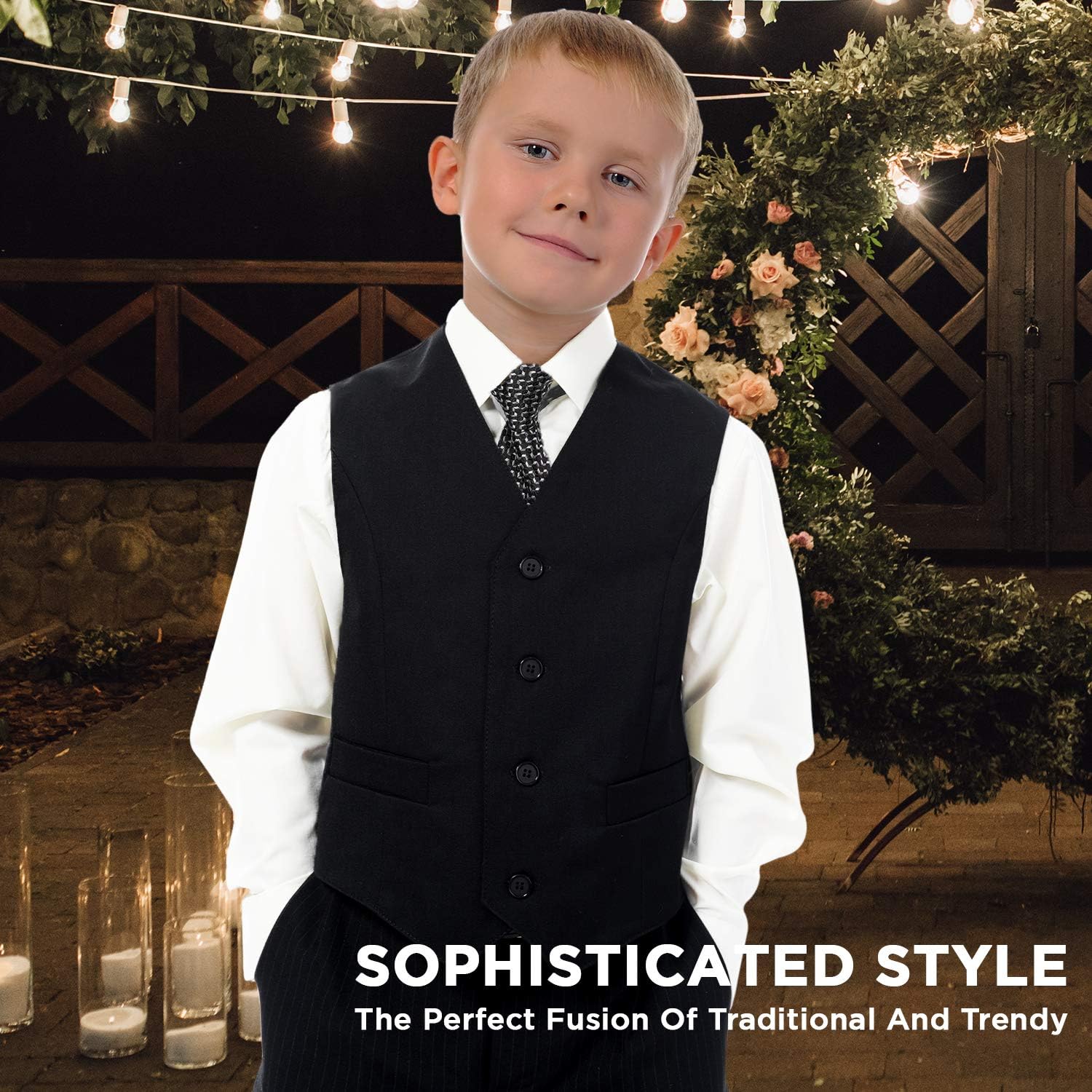 Alberto Danelli Boys Dress Shirt with Matching Tie and Handkerchief, Long Sleeve Button Down, Pocket - Image 2