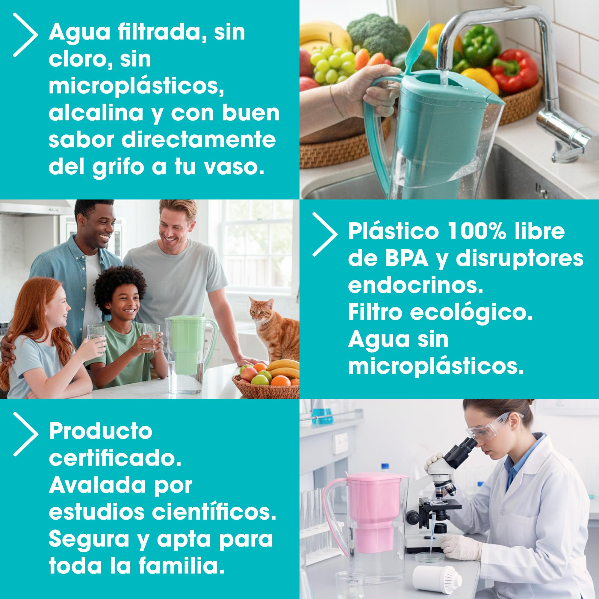 Jarra Filtradora de Agua Alkanatur Drops con Filtro - Depura + Hidrogena + Ioniza + Aporta Magnesio Elimina Metales + Bacterias - Normativa UNE 149101:2015 Capacidad 1.4L Libre de Tóxicos - ALKANATUR