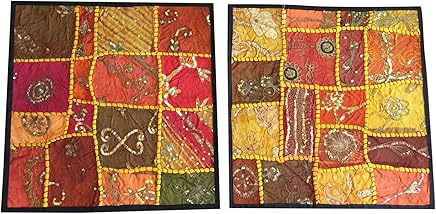 Mogul Designer Throw Pillow Sham Colorful Vintage Sequin Embroidered Cotton Cushion Covers