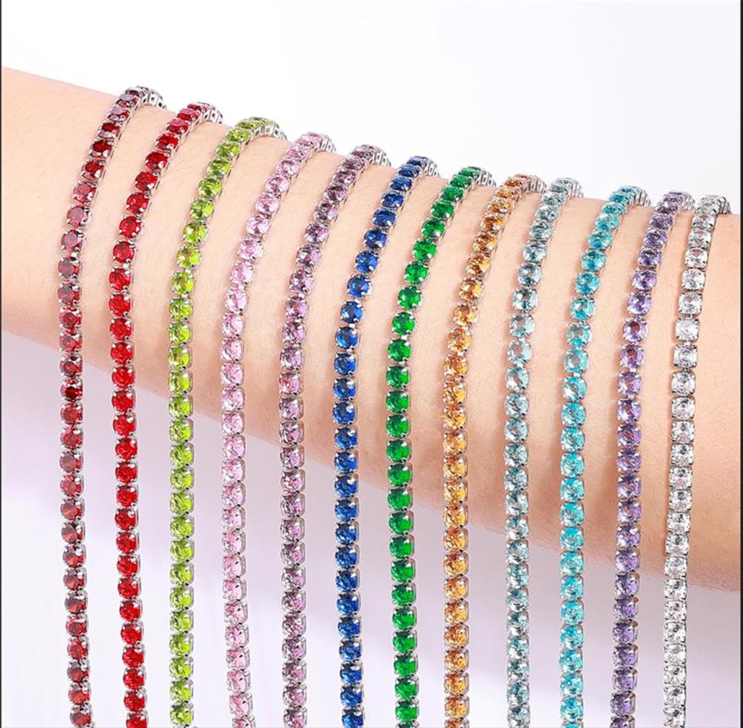 Belacqua Crystal Birthstone Tennis Bracelet in Sterling Silver Plated Brass, Birthstone Bracelets, Round 4mm, 7'' Length, Fold over Clasp, Hypoallergenic Fashion Jewelry for Women, Gift Box Included - Image 5