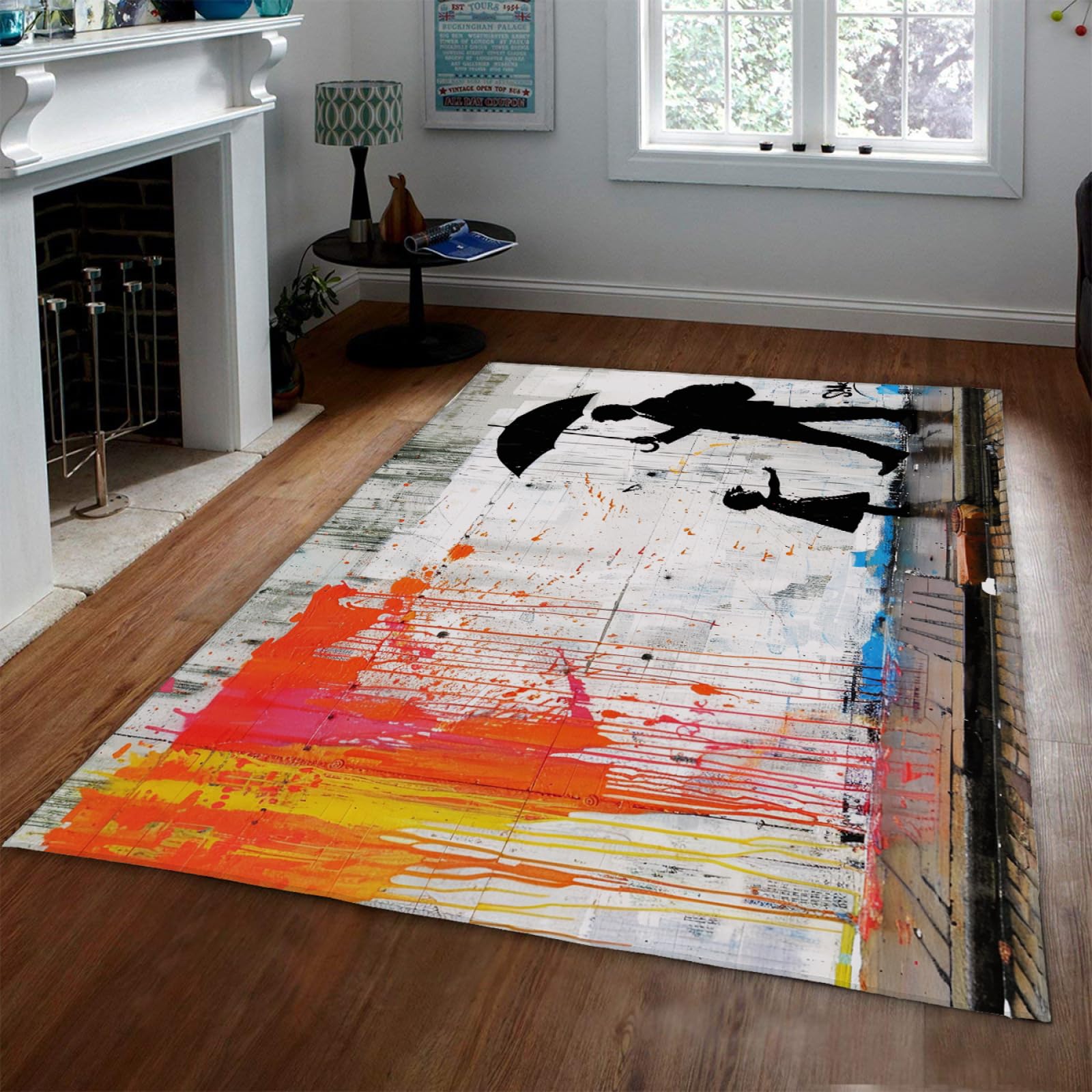 Tapis de zone 120x180cm street art Banksy pour salon et salle à manger