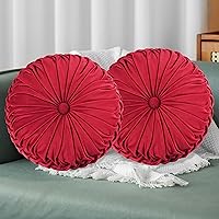 Vista 23 de HIG - Juego de 2 almohadas decorativas redondas plisadas, almohadas de calabaza de acento elegantes con botón central, almohadas de suelo