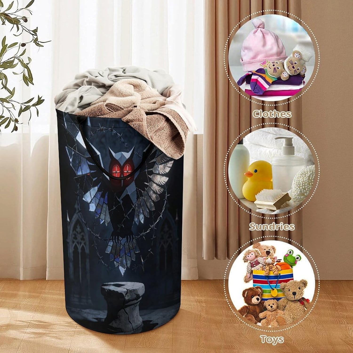 Gothic Abstract Owl Laundry Hamper 86L Waterproof Collapsible Clothes Basket with Double Handles Freestanding Foldable Laundry Basket Large Clothes Hamper for Bathroom