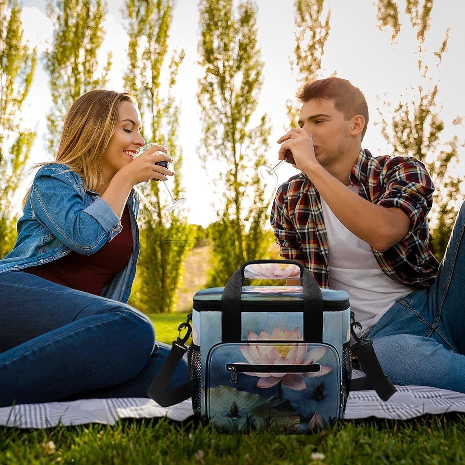 Lotus Flower Painting Cooler Bags Portable Soft Cooler Bag Lightweight Ice Chest Insulated Lunch Bags Camping Cooler Bag Cooler Lunch Tote Coolers for Picnic Travel Beach