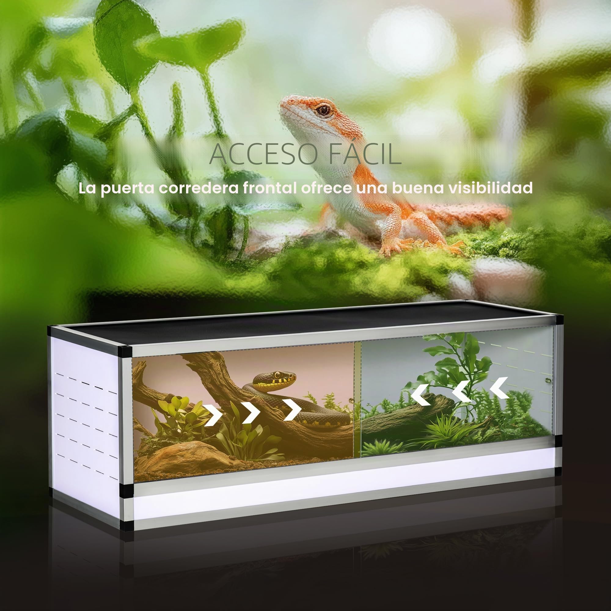 PawHut terrario de Aluminio para Reptiles Anfibios arácnidos Caja de cría de Reptiles terrario de Malla Blanco+Plata+Negro 120 x 40 x 40 cm